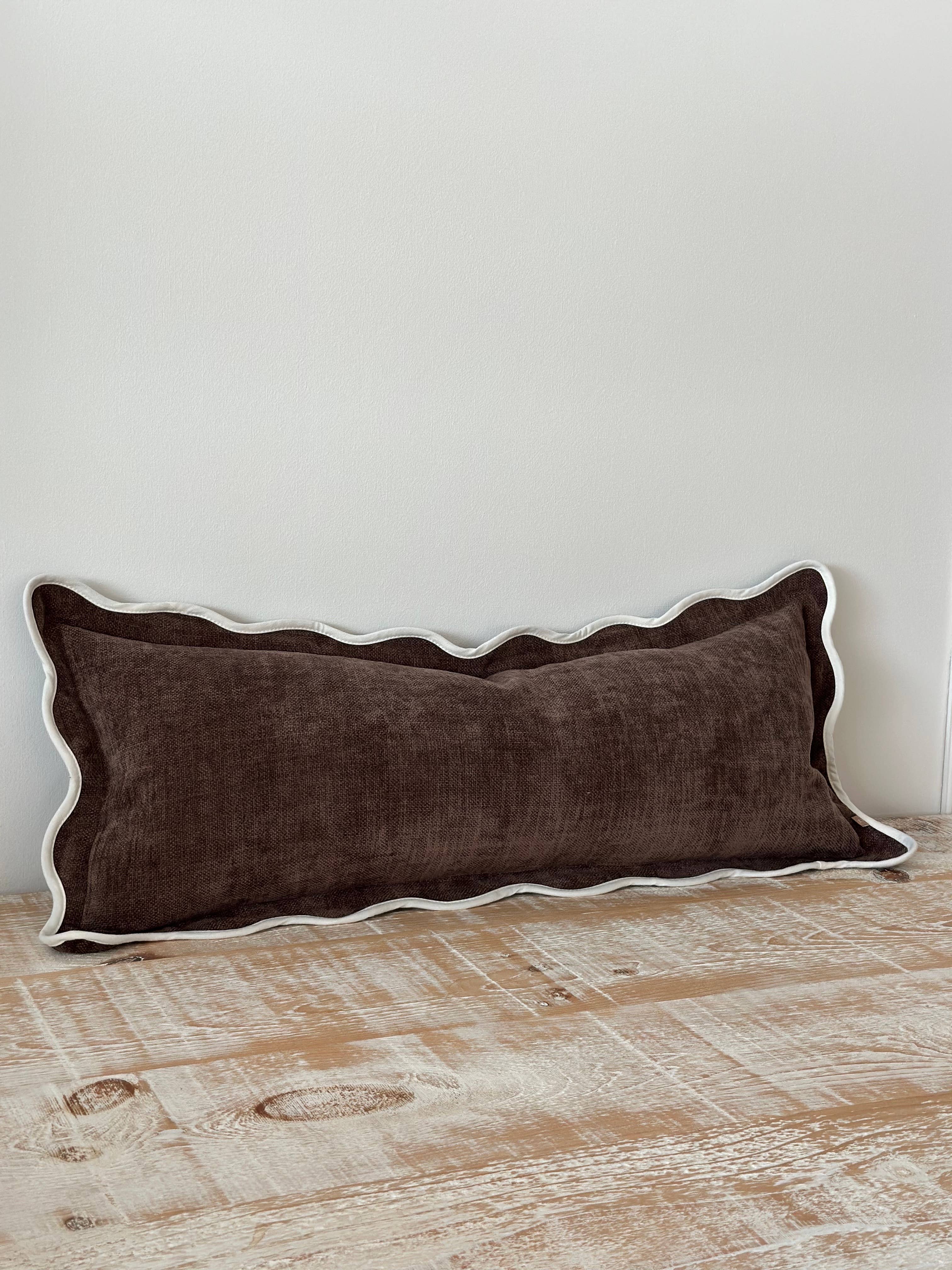 Chloe Dark Brown Scalloped Edge Bolster Cushion Cover