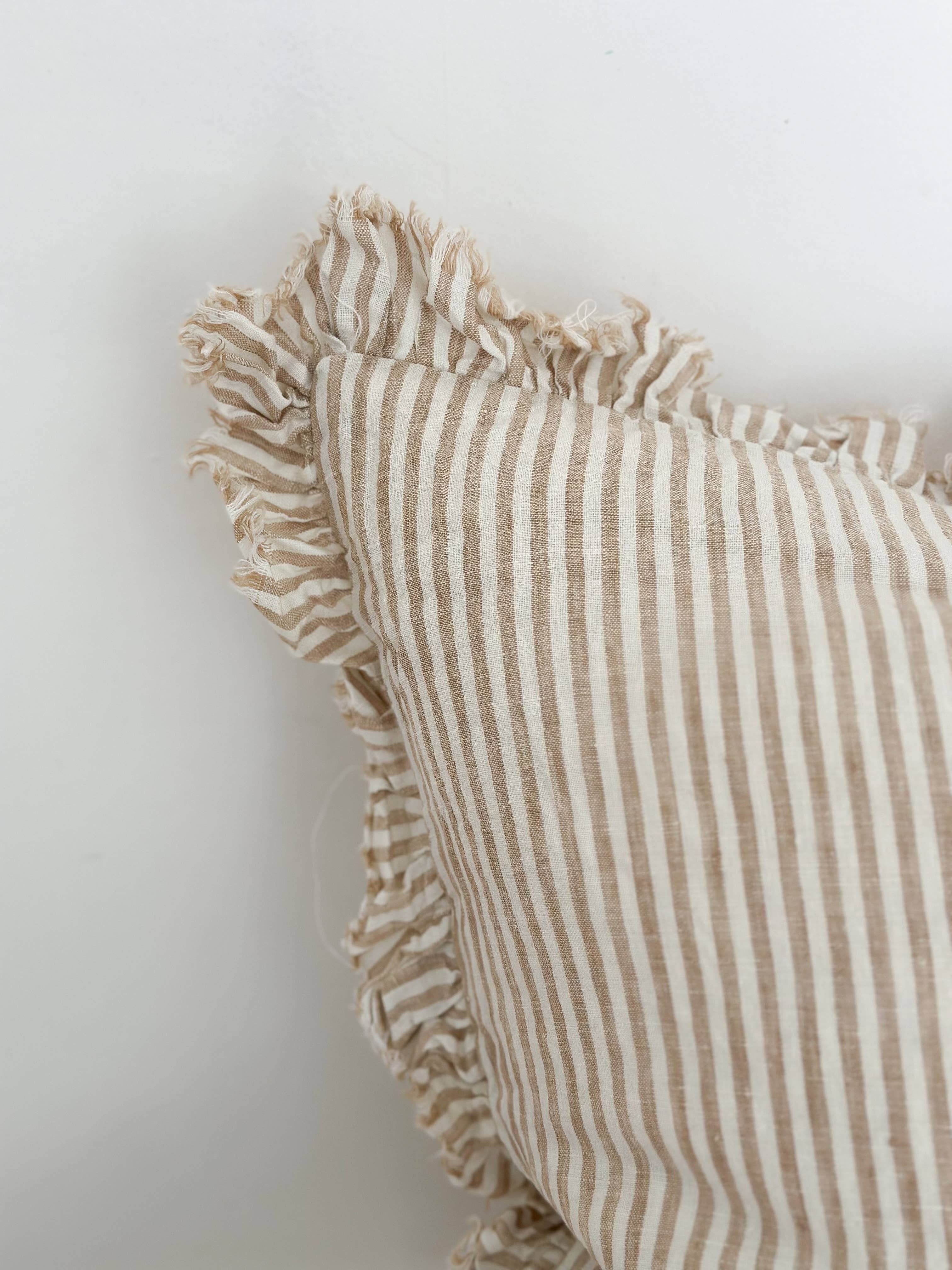 Hallie Ruffle Linen Cushion Cover | light brown