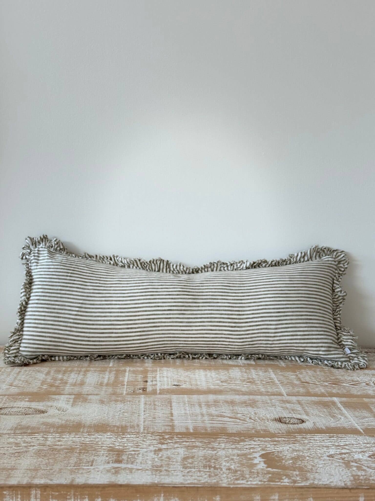 Hallie Bolster Linen Cushion Cover |Olive Stripe