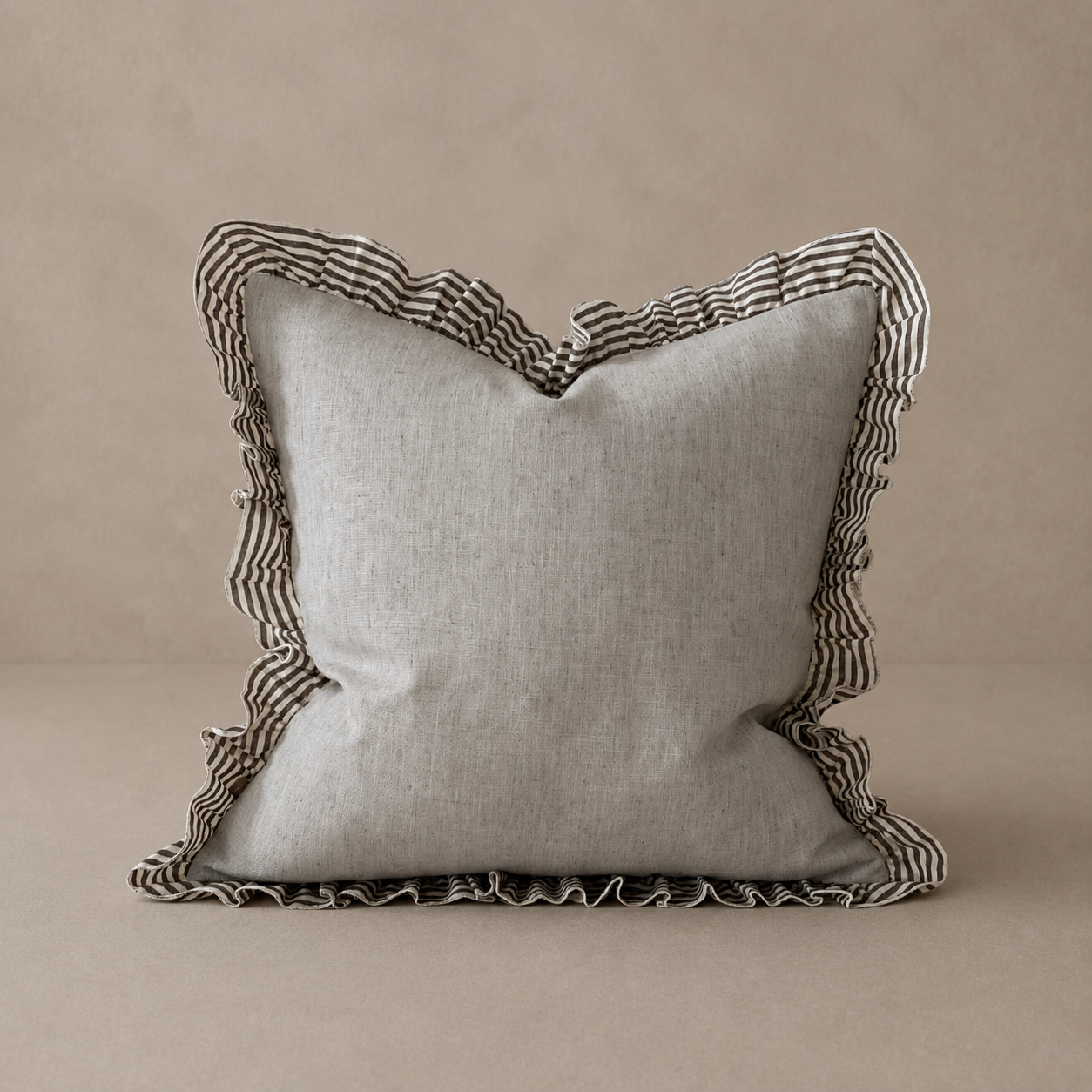 Bella Dark Brown Stripe Ruffle Cushion Cover