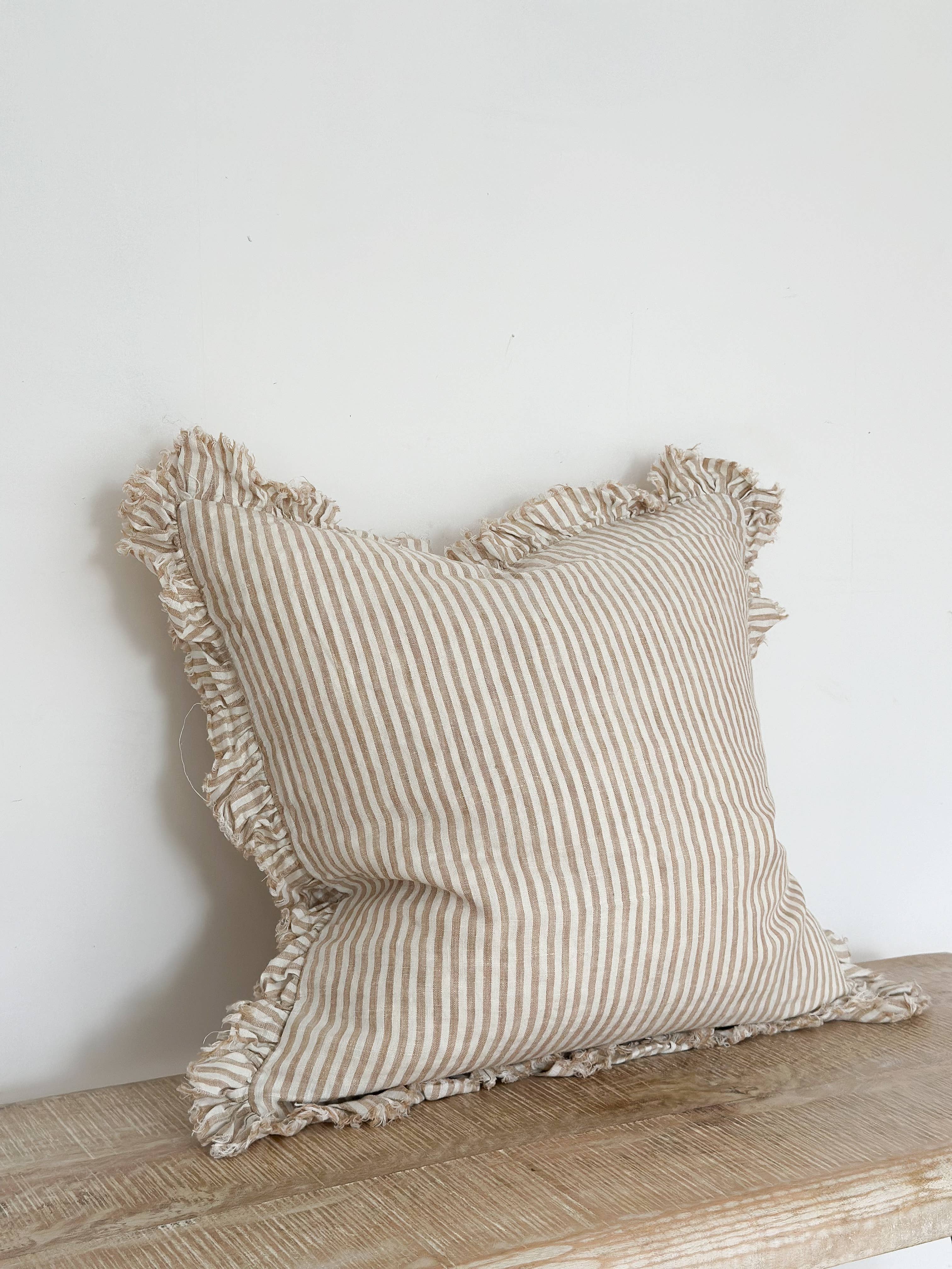 Hallie Ruffle Linen Cushion Cover | light brown