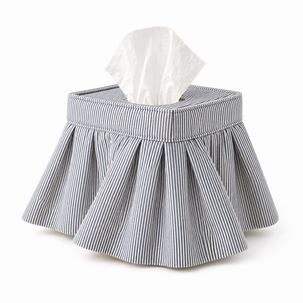 Blue Railroad Stripe Skirted Tissue Box Cover
