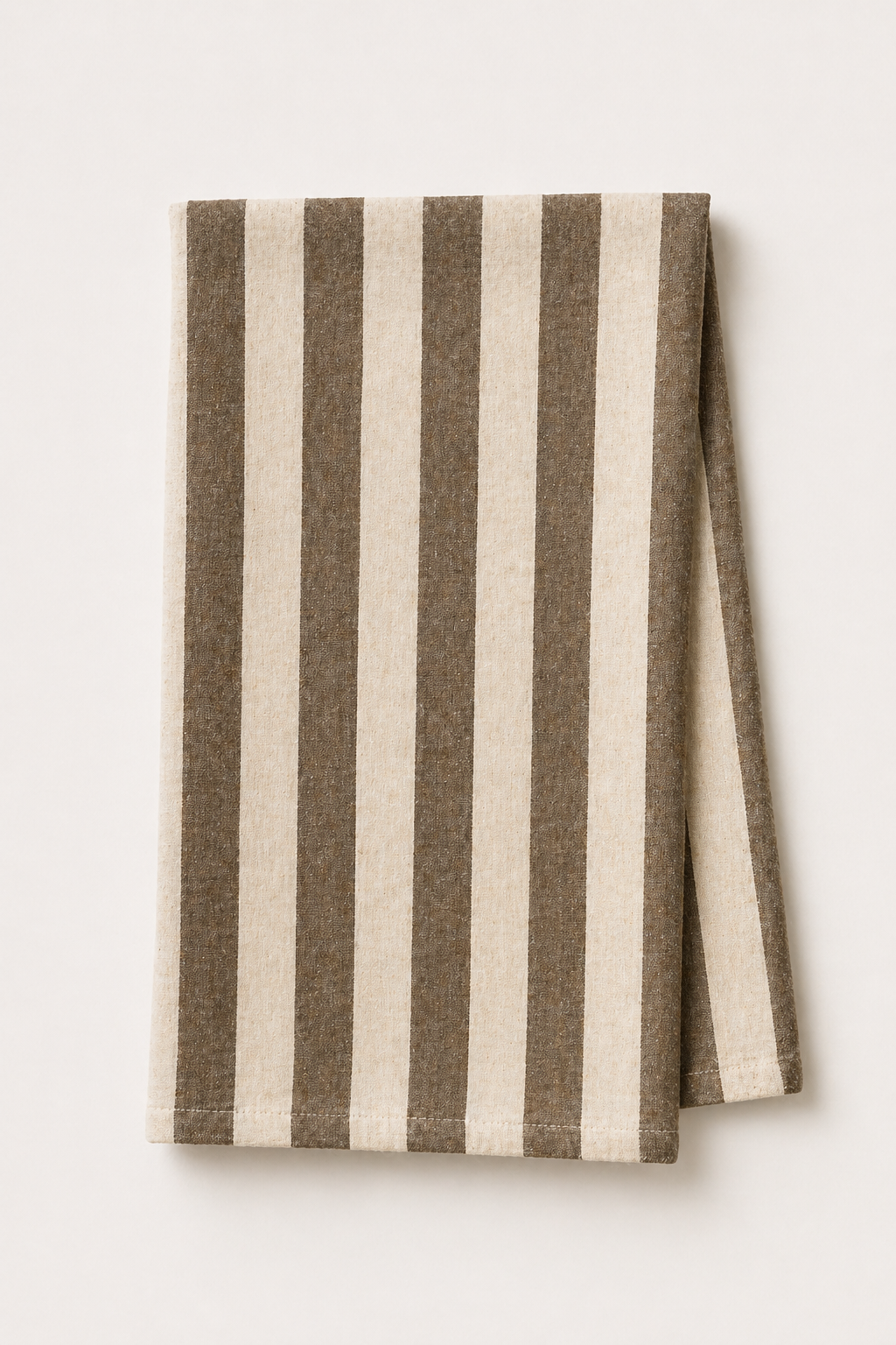 Oatmeal & Brown Stripe Linen Tea Towel