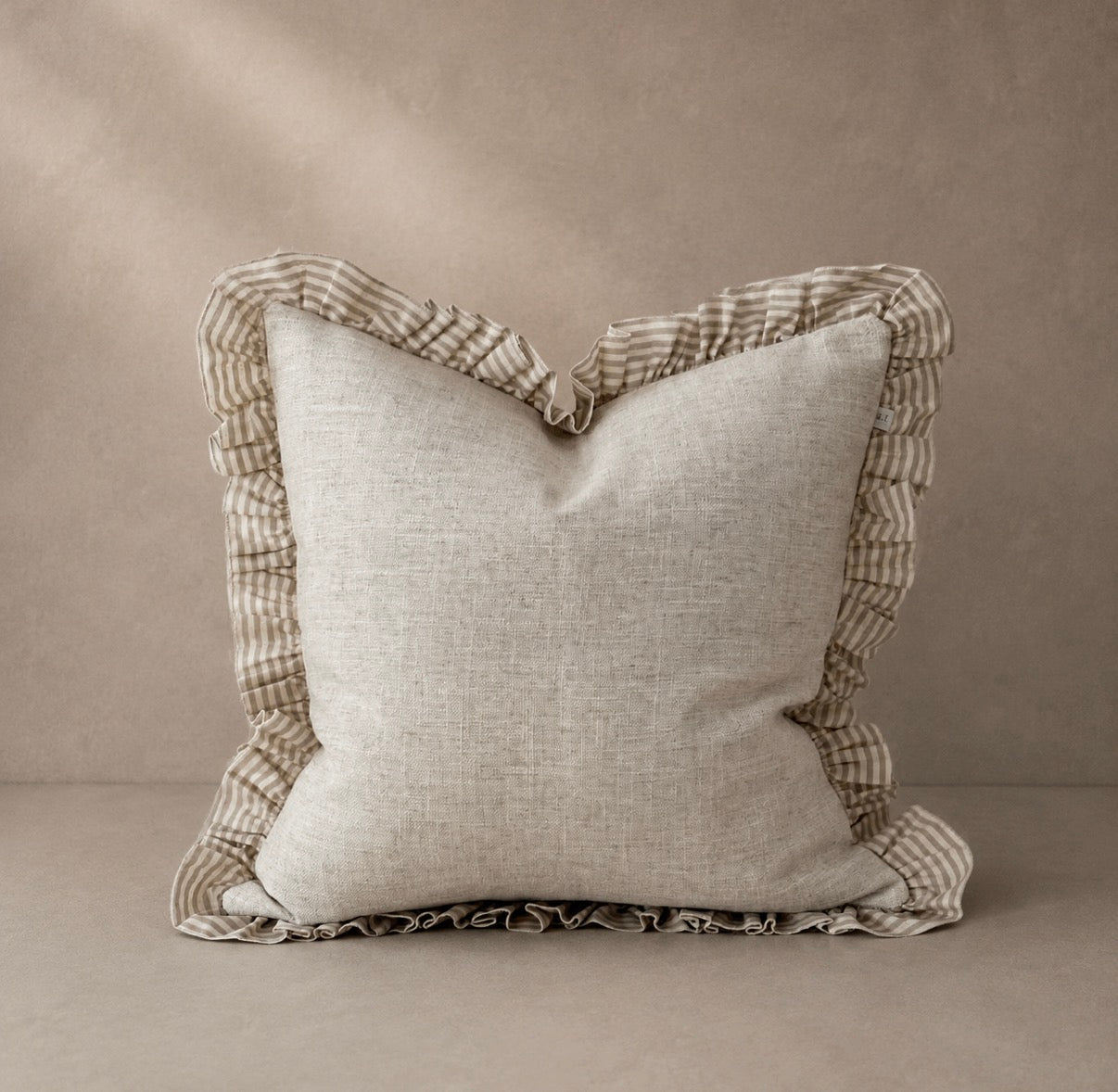Bella Beige Stripe Ruffle Cushion Cover