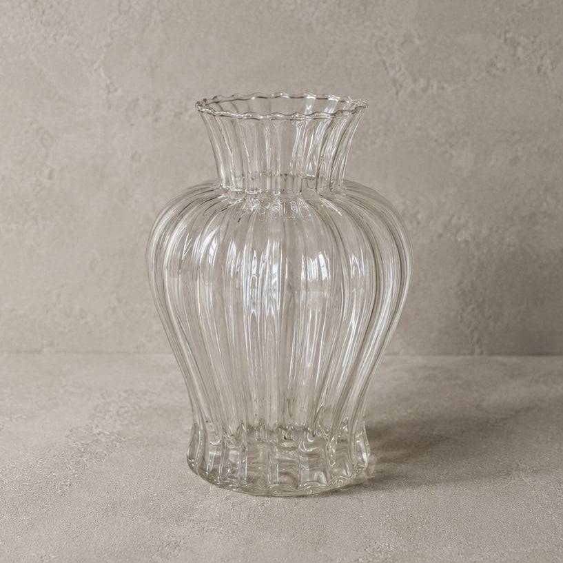 Vintage Hand Blown Glass Ribbed Vase