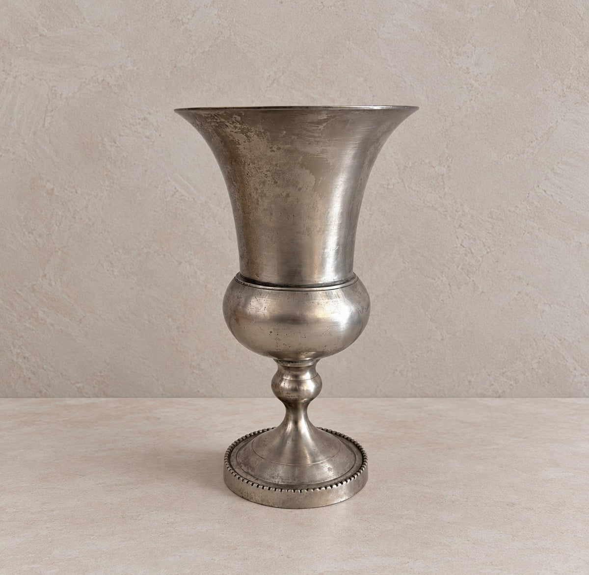 Vintage footed metal chalice urn vase