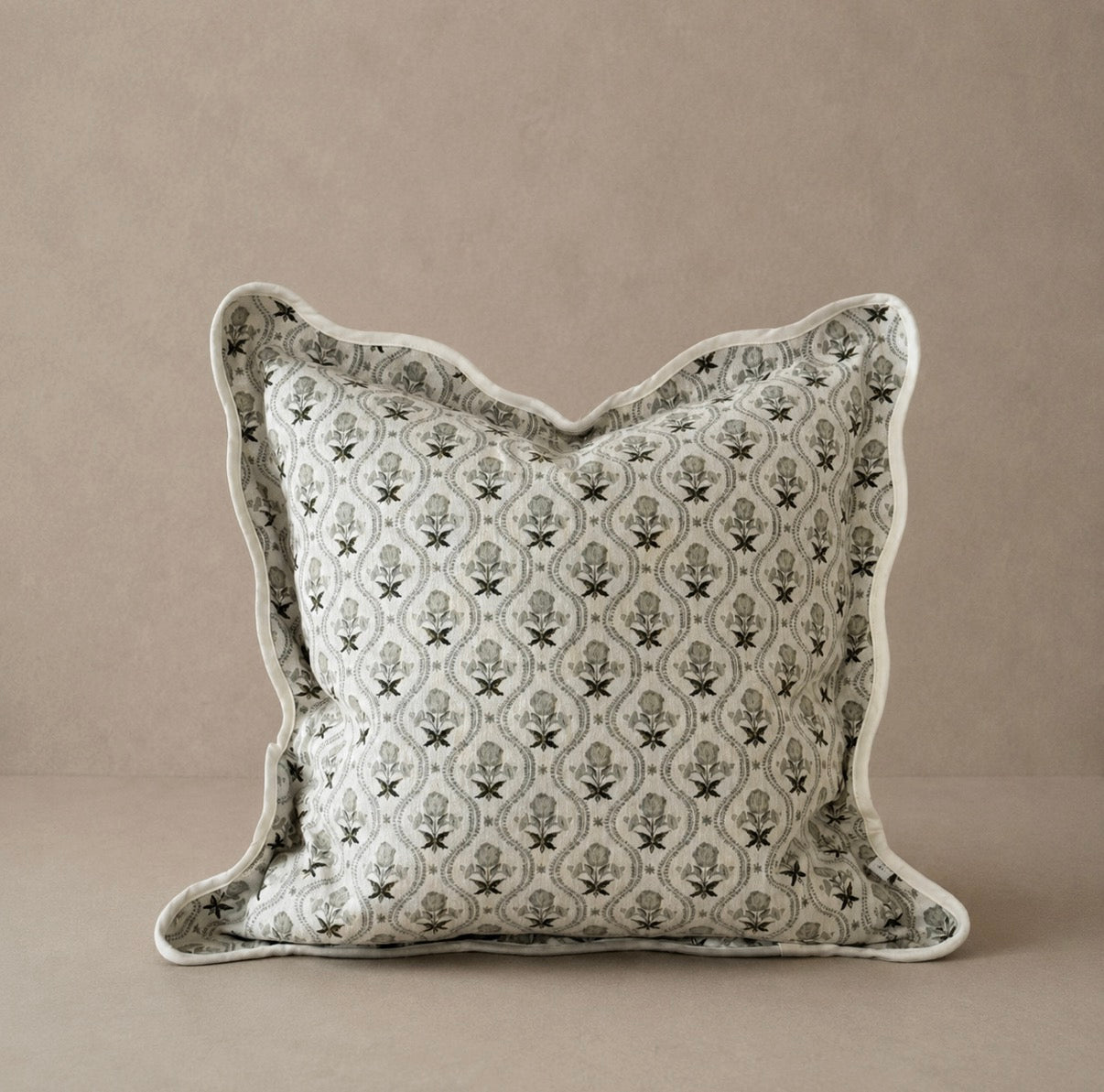 Chloe Sage Print Scalloped Edge Cushion Cover