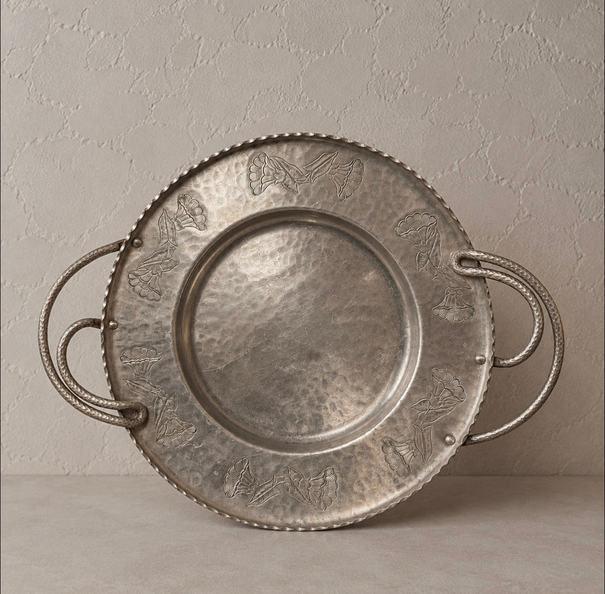 Vintage Wrought Faberware Hammered Aluminum Floral Serving Tray