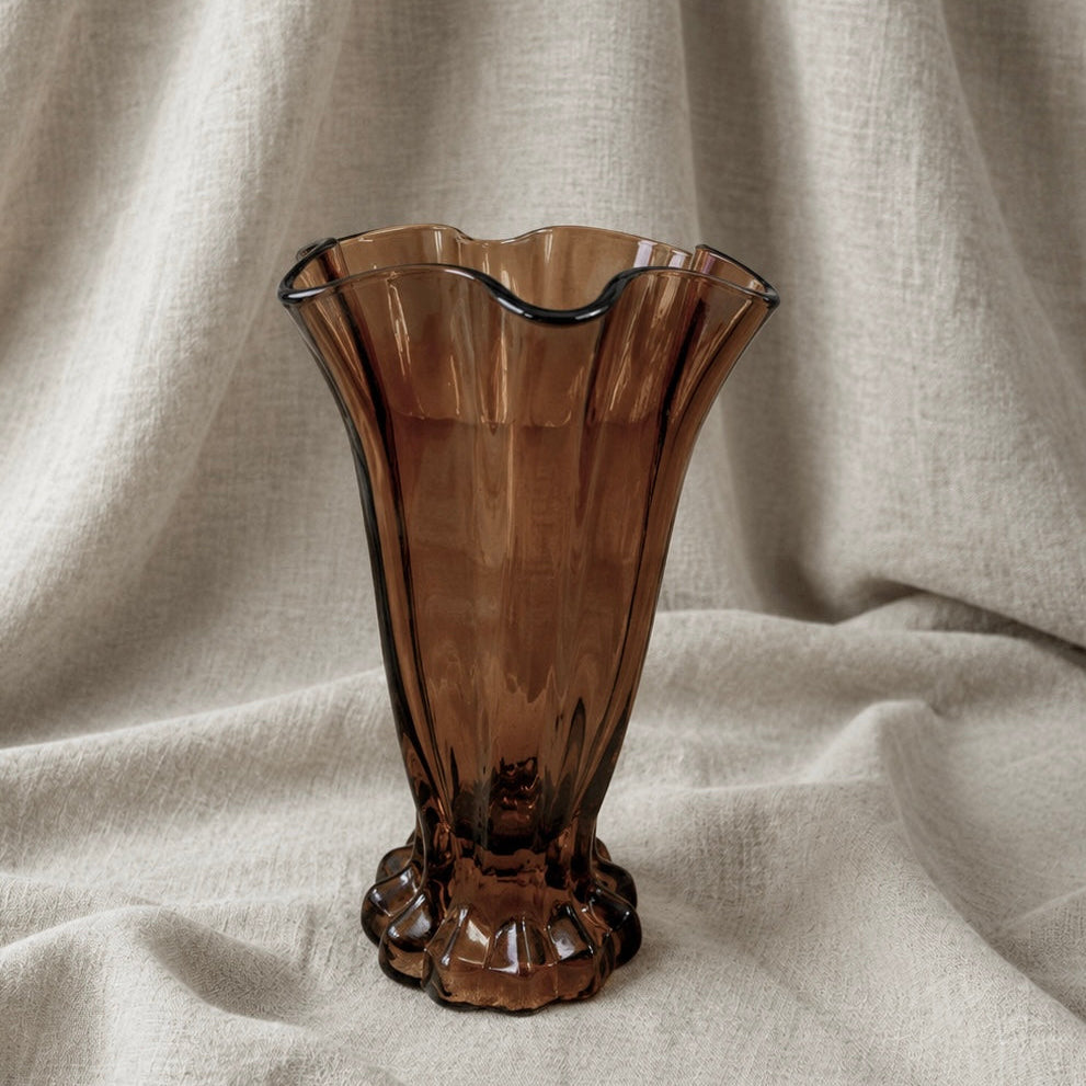Brown Ruffle Glass Vase