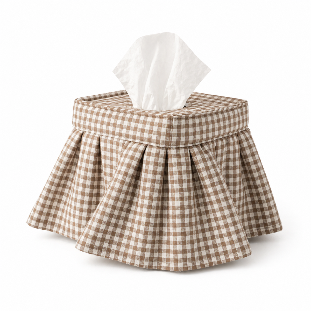 Brown Mini Gingham Skirted Linen Tissue Box Cover
