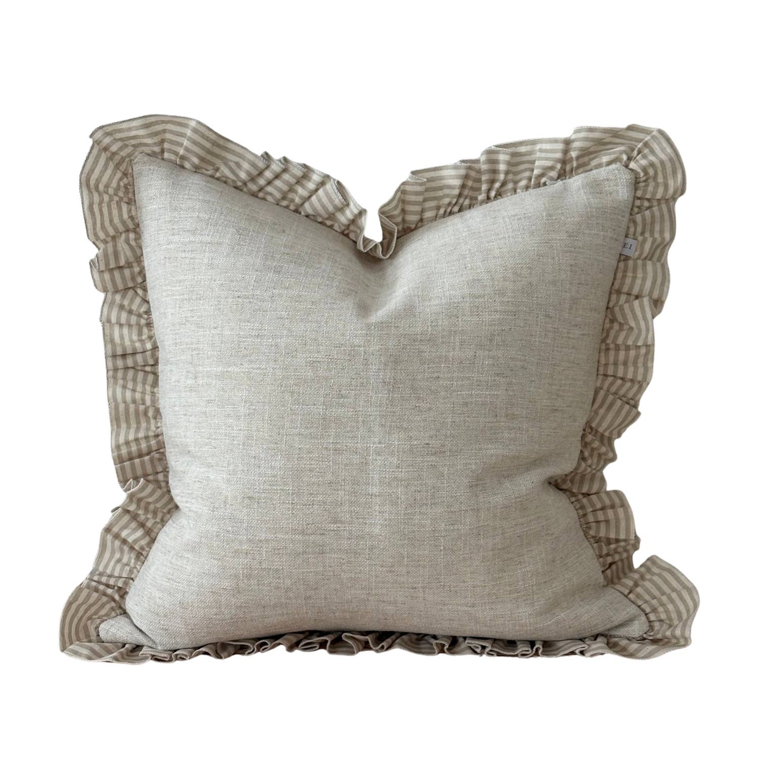Bella Beige Stripe Ruffle Cushion Cover