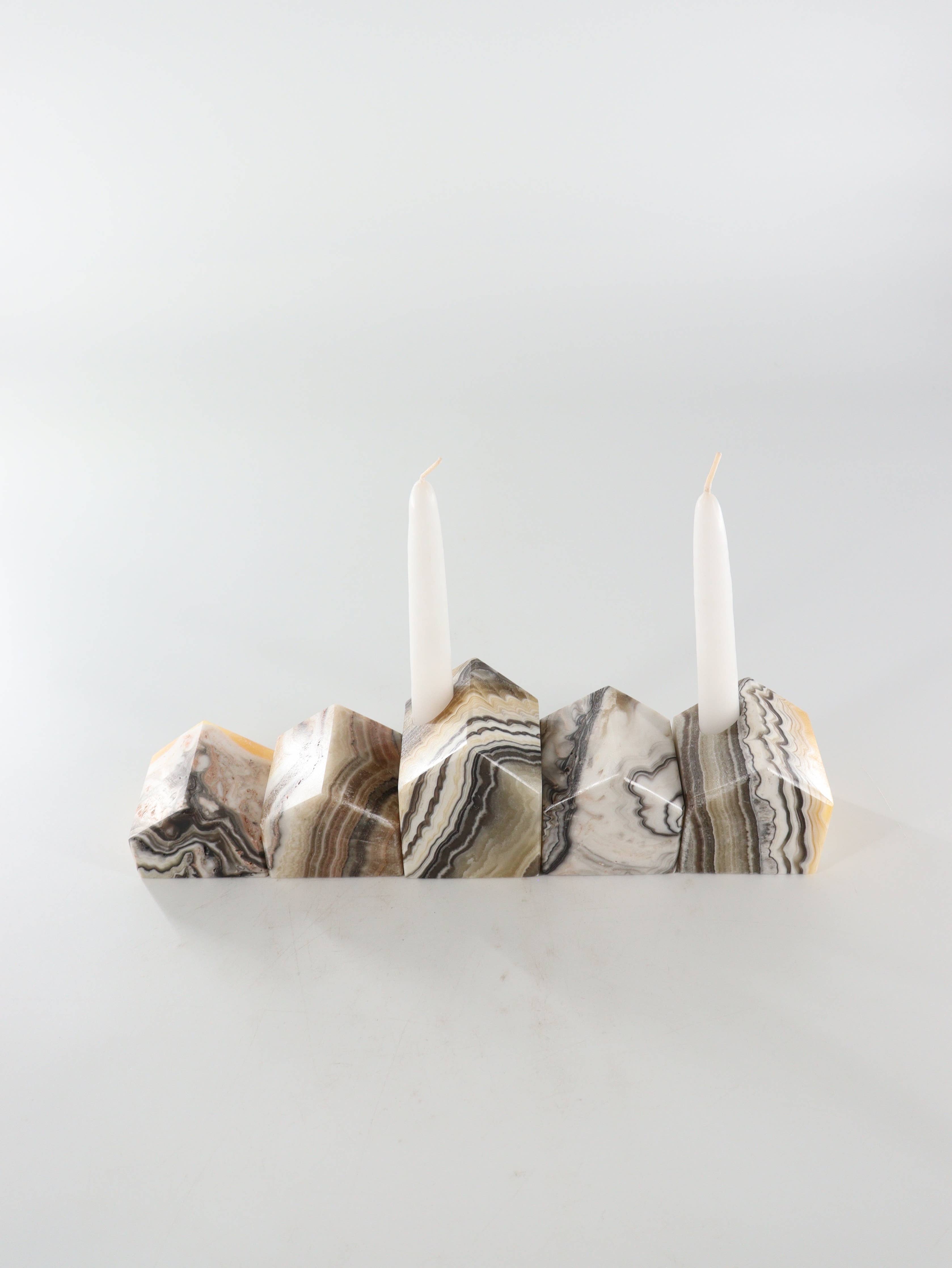 Zebra Onyx Village Candle Holders Set of 5