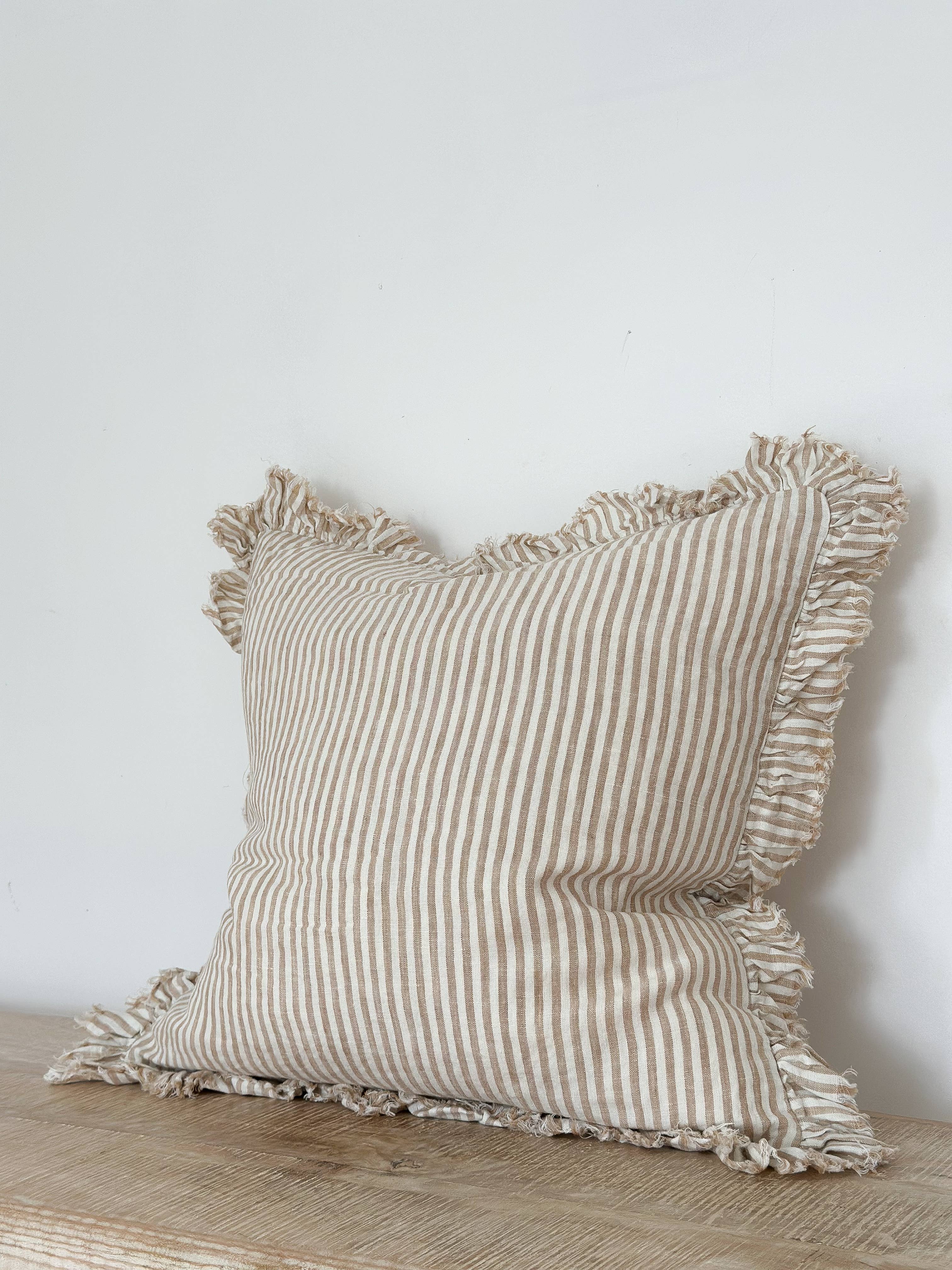 Hallie Ruffle Linen Cushion Cover | light brown