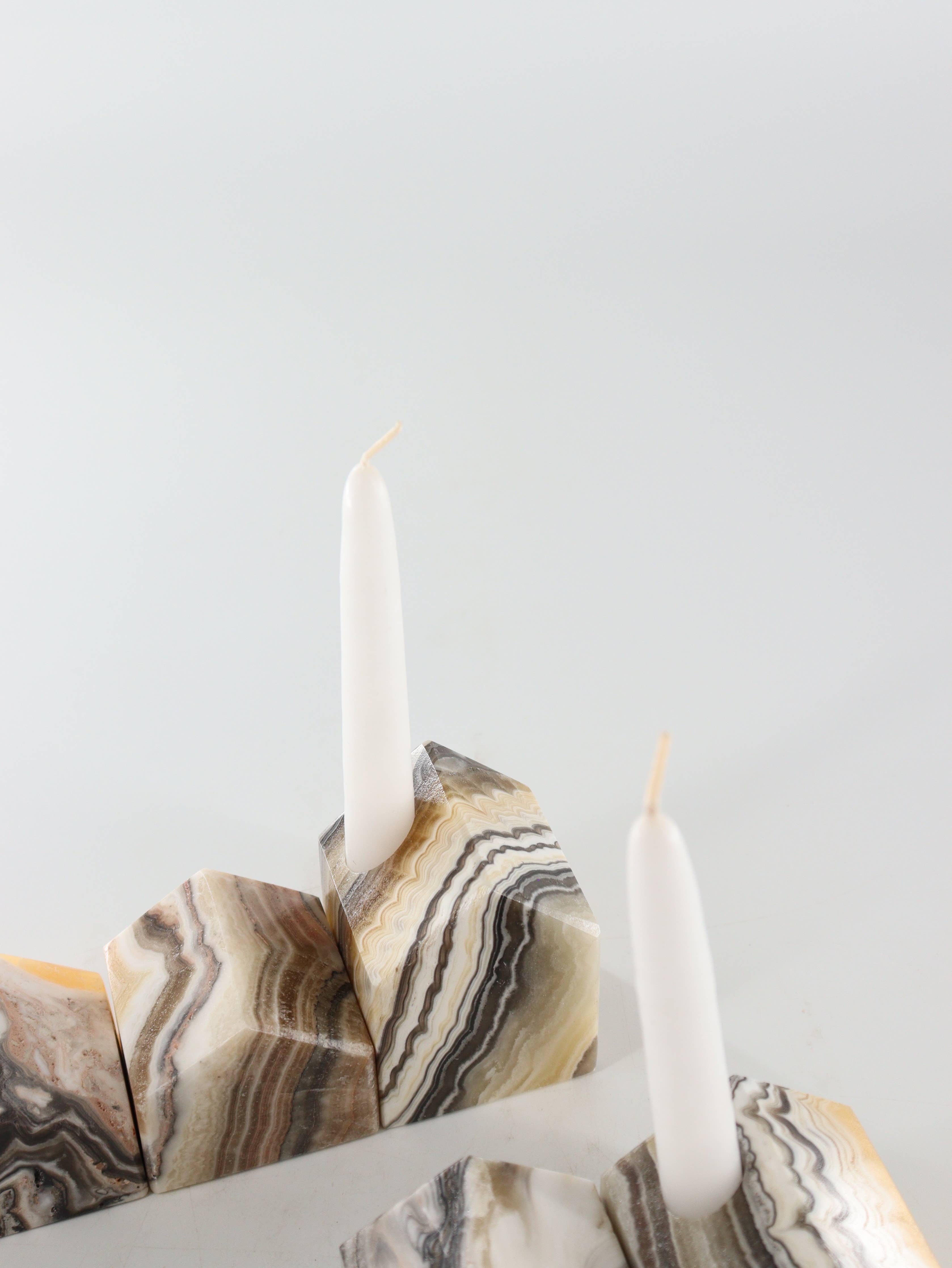 Zebra Onyx Village Candle Holders Set of 5