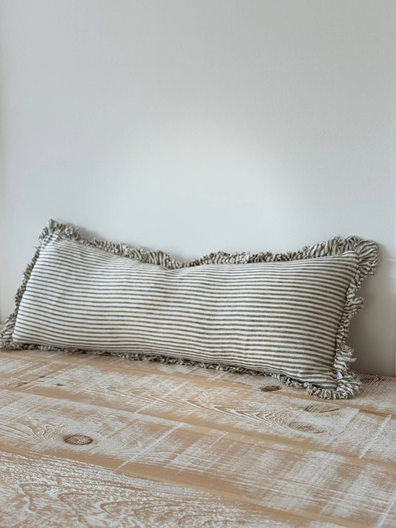 Hallie Bolster Linen Cushion Cover |Olive Stripe