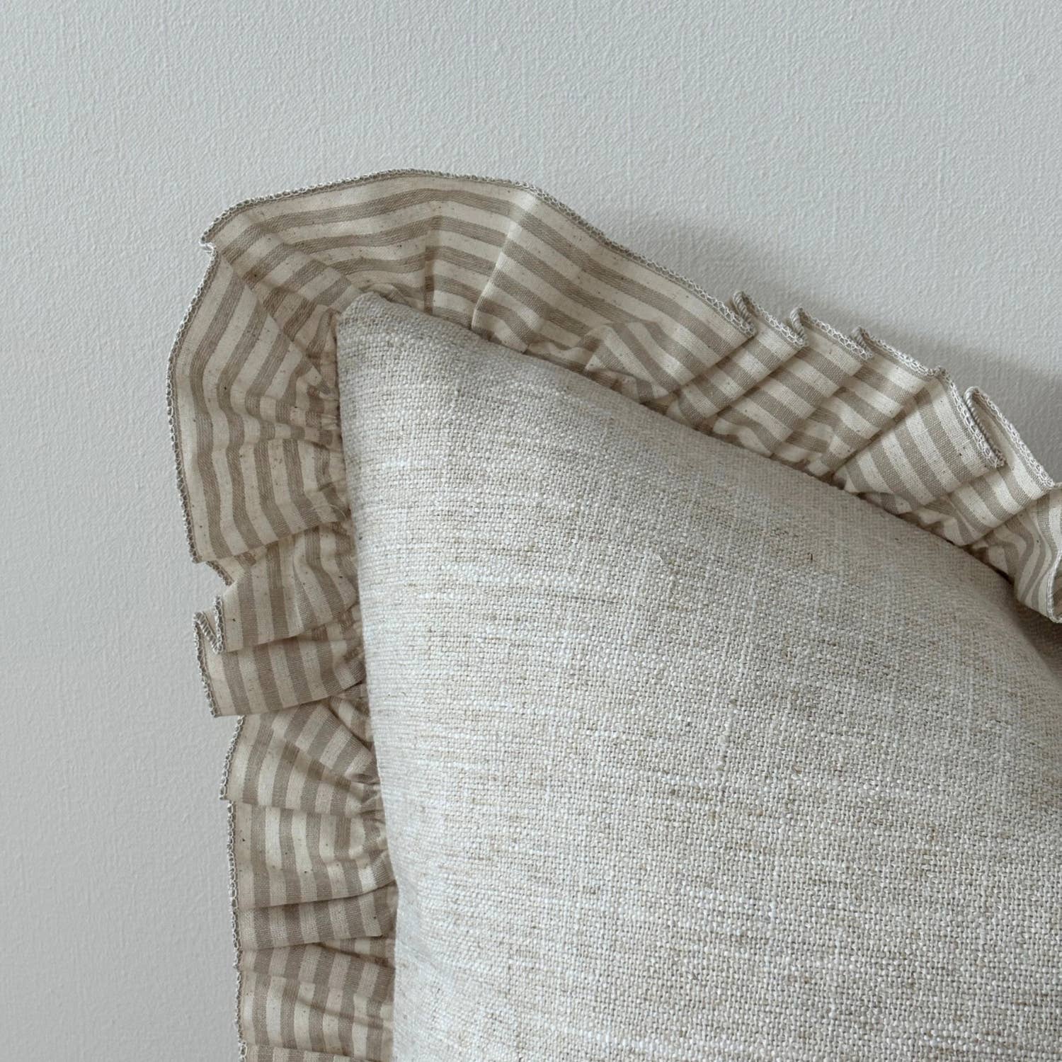 Bella Beige Stripe Ruffle Cushion Cover