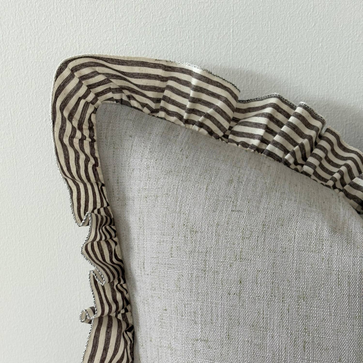 Bella Dark Brown Stripe Ruffle Cushion Cover