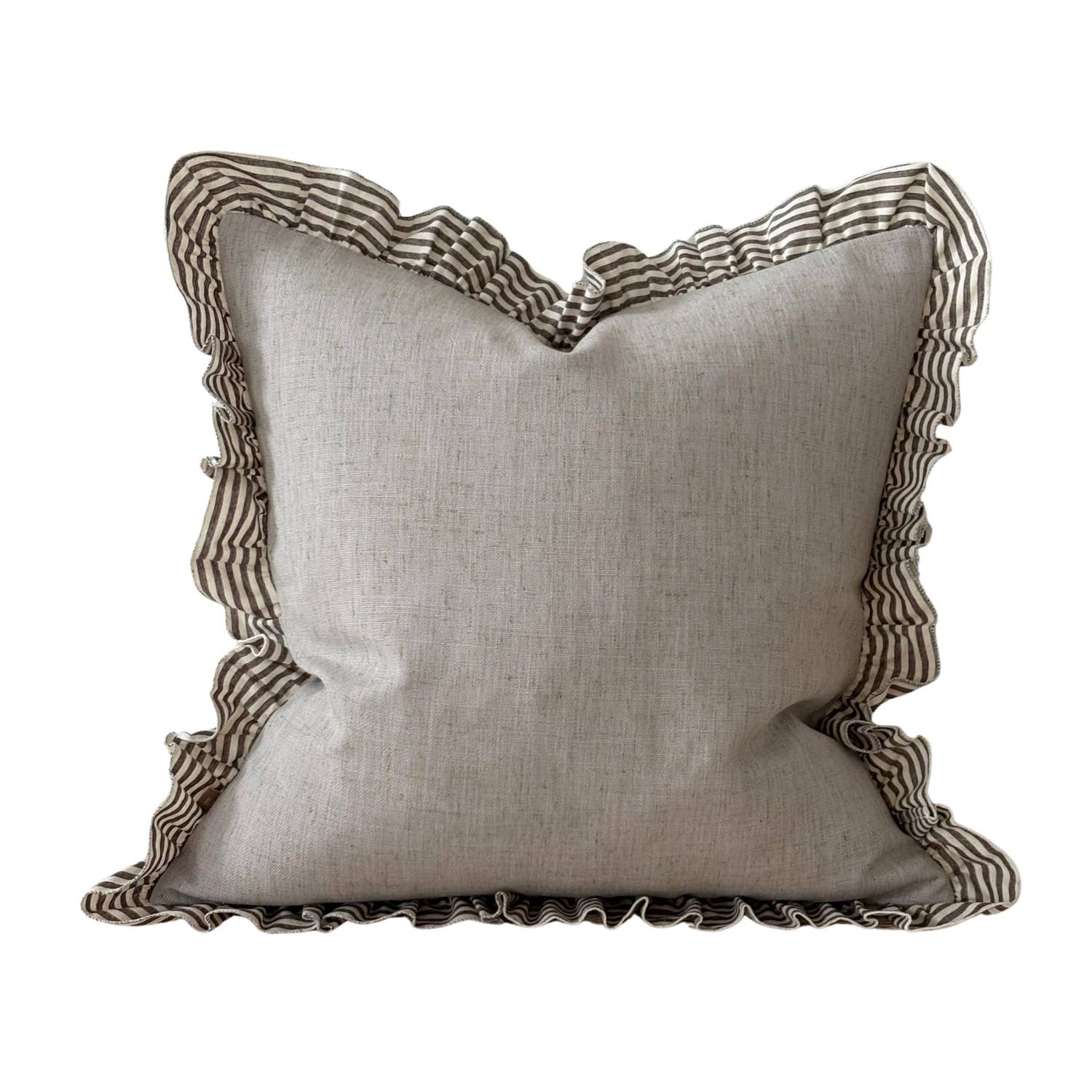Bella Dark Brown Stripe Ruffle Cushion Cover