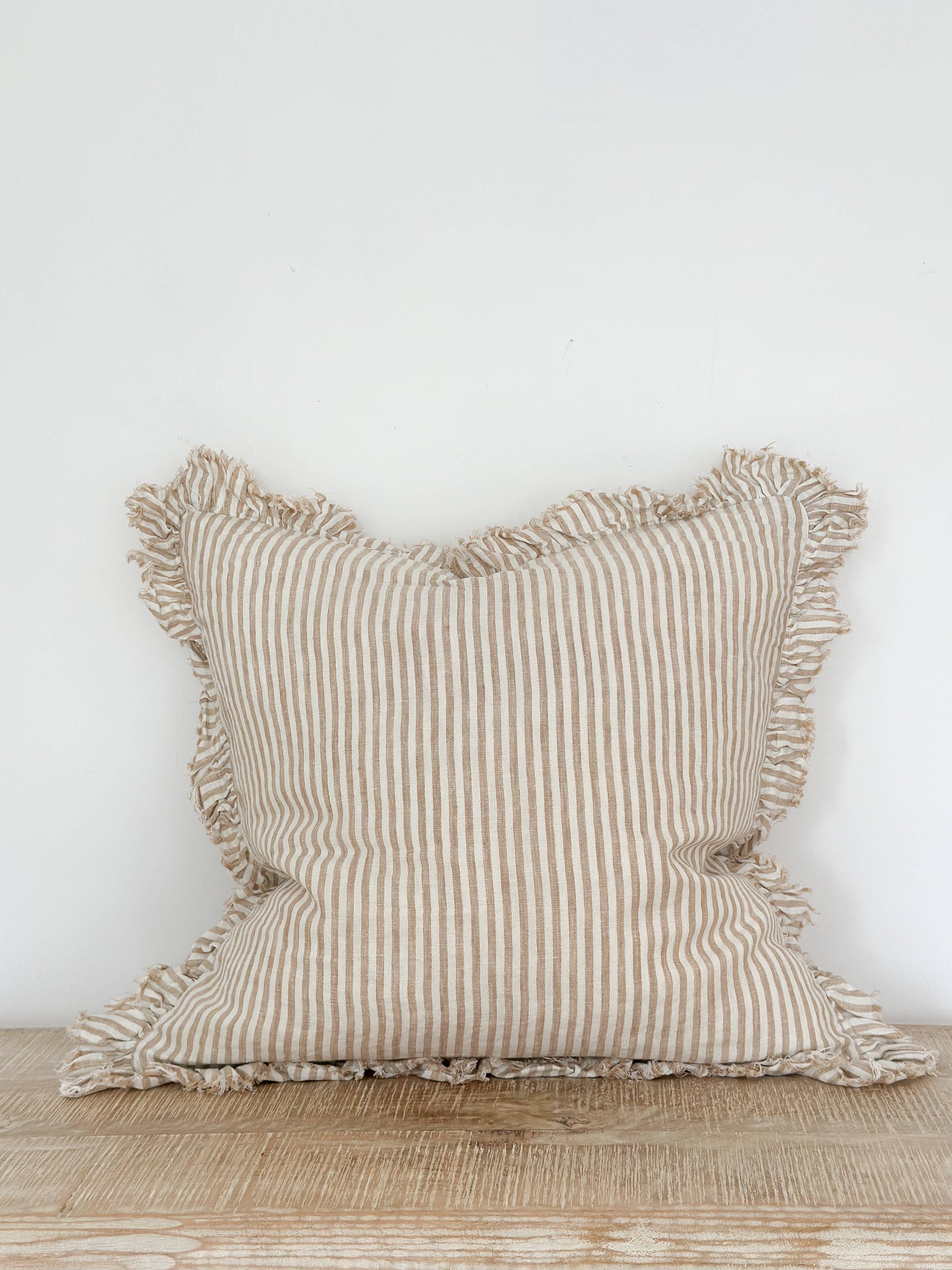 Hallie Ruffle Linen Cushion Cover | light brown