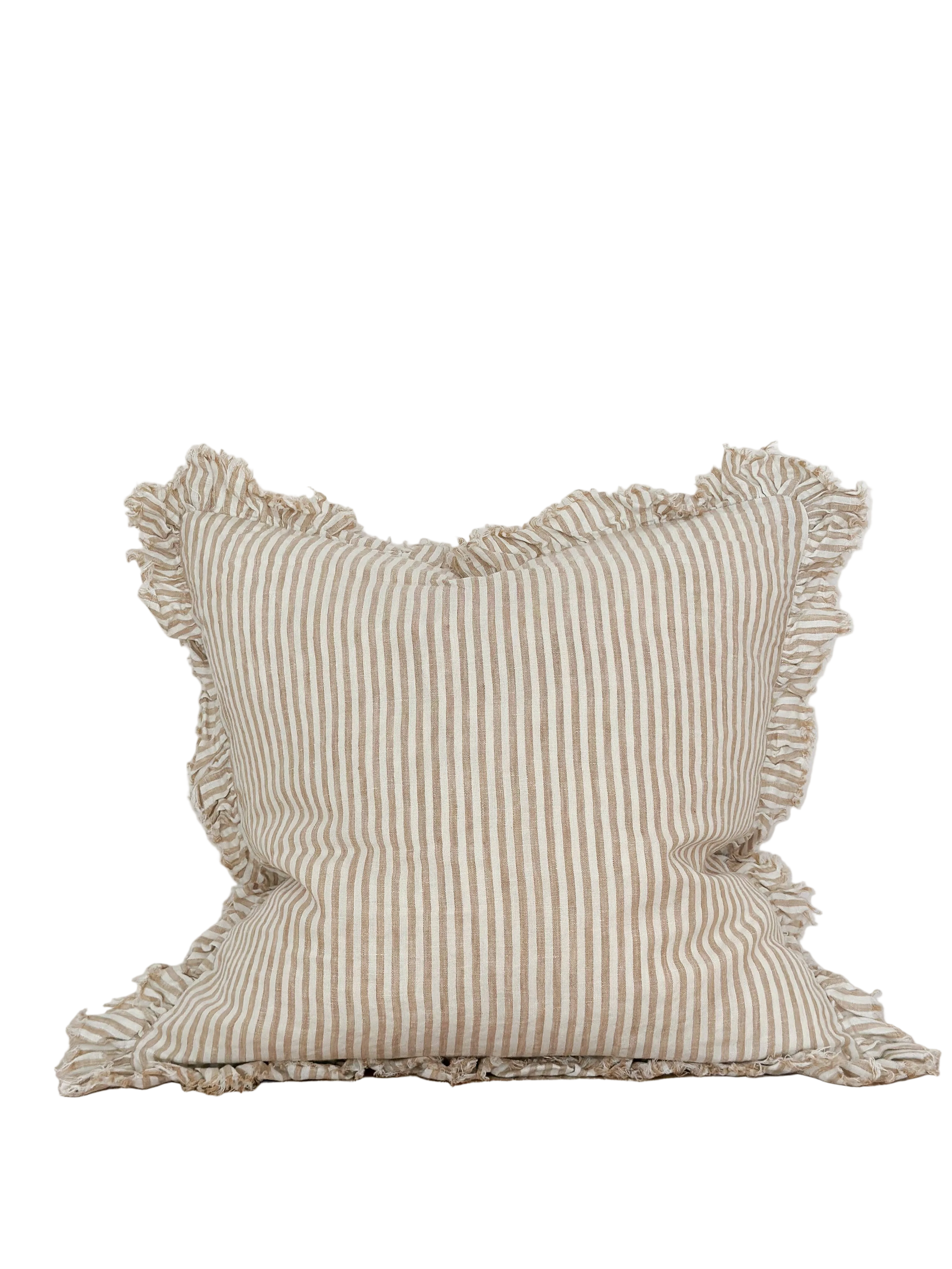 Hallie Ruffle Linen Cushion Cover | light brown