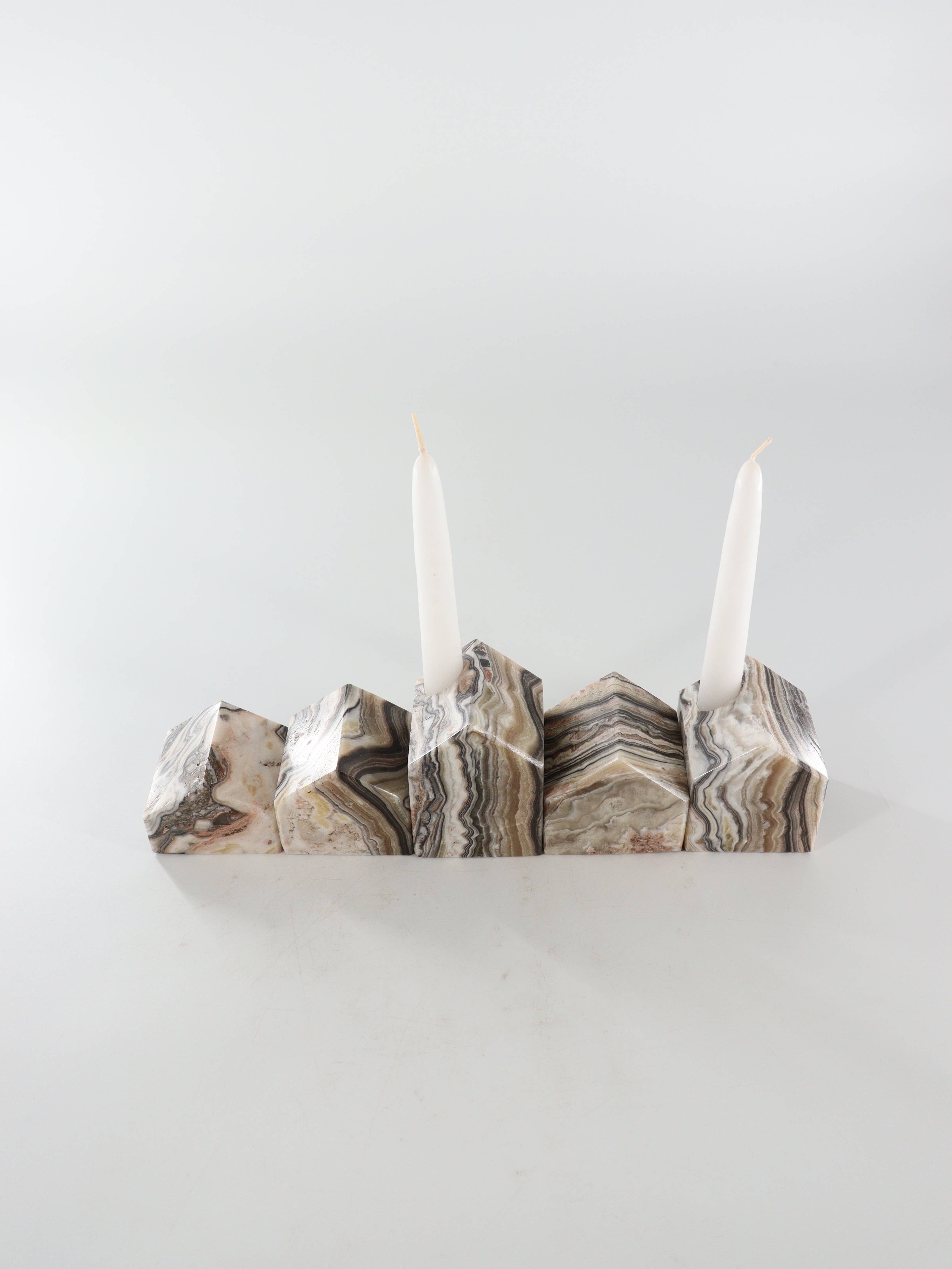 Zebra Onyx Village Candle Holders Set of 5