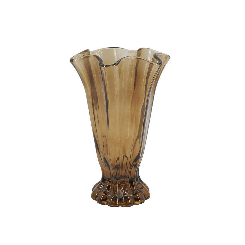 Brown Ruffle Glass Vase