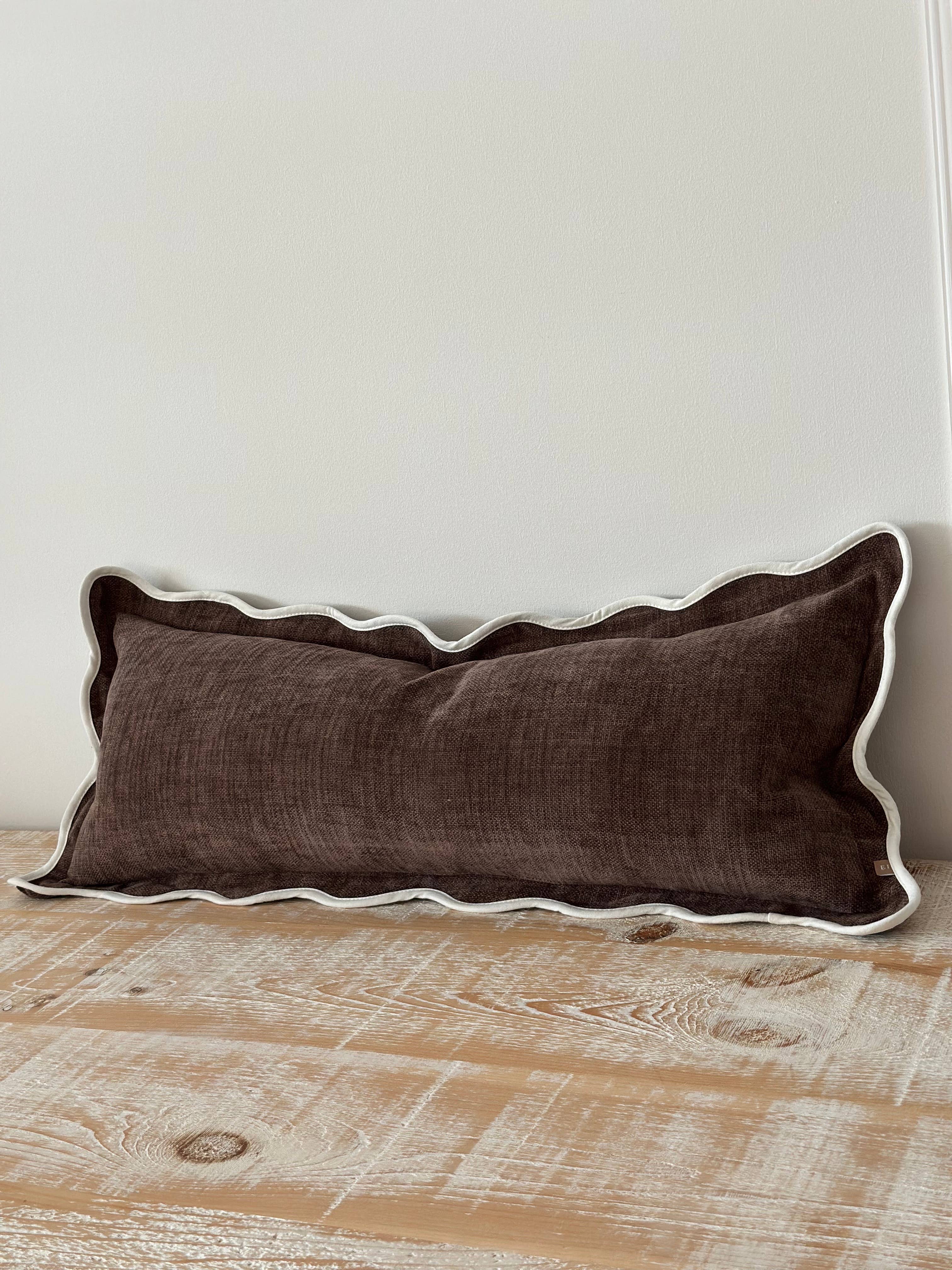 Chloe Dark Brown Scalloped Edge Bolster Cushion Cover