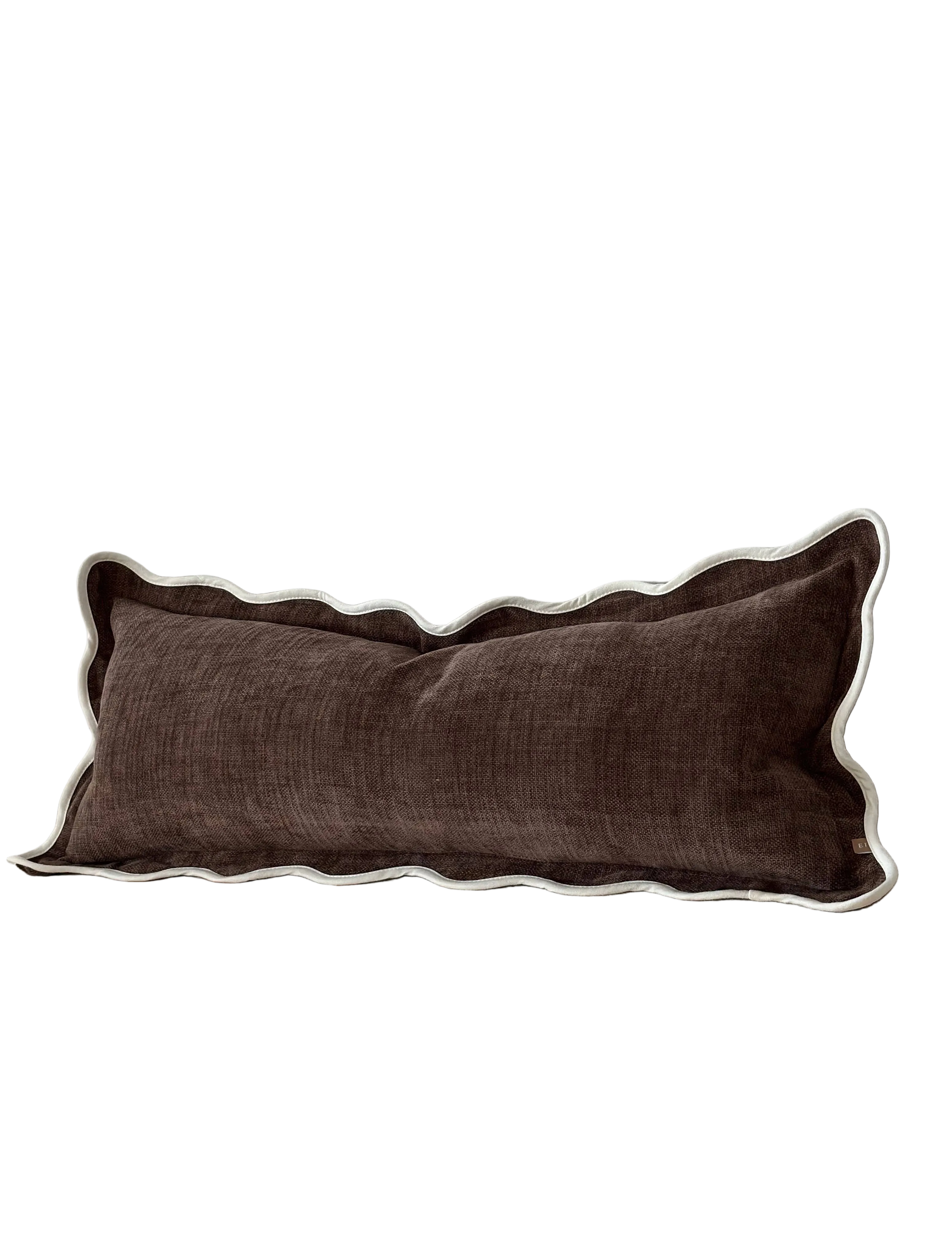 Chloe Dark Brown Scalloped Edge Bolster Cushion Cover