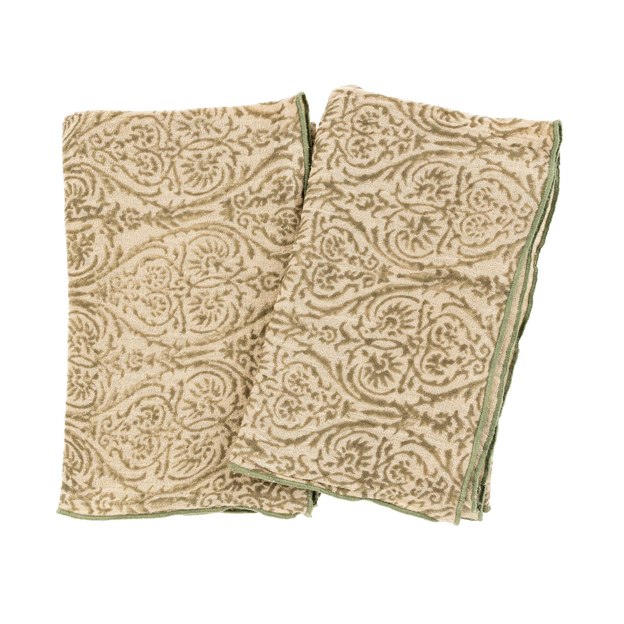 Olive Block Print Tea Towels S/2