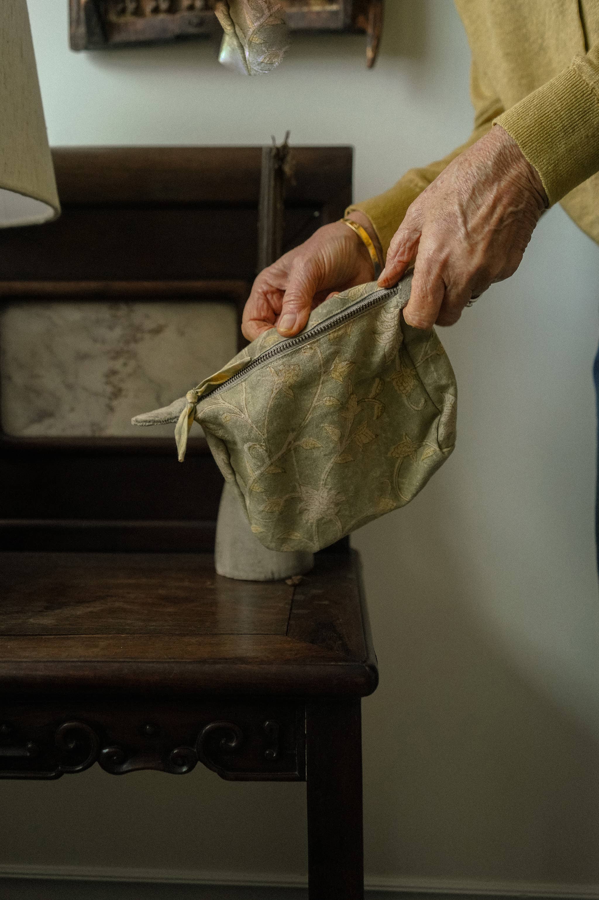 Olive Block Print Pouch S