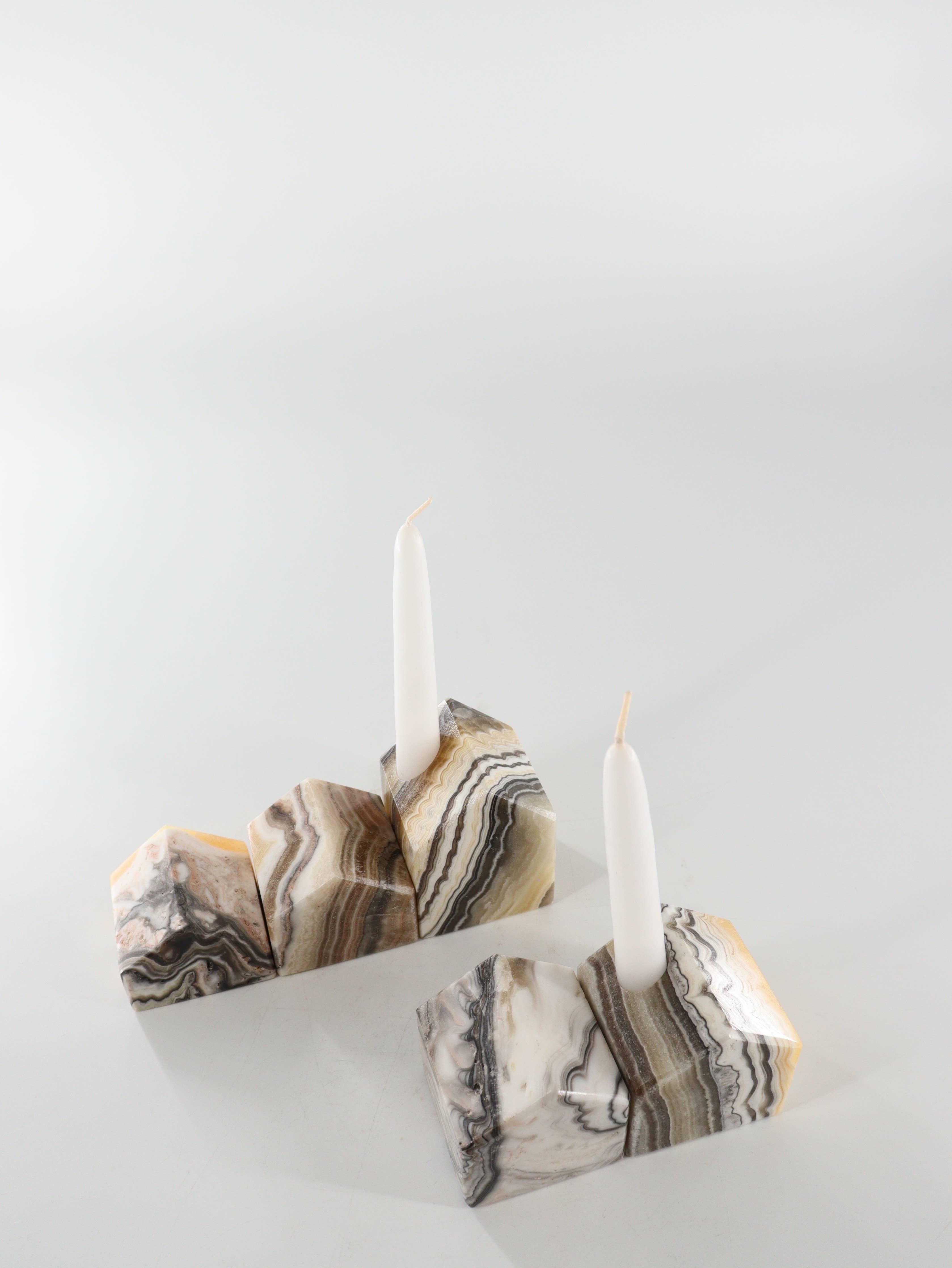 Zebra Onyx Village Candle Holders Set of 5