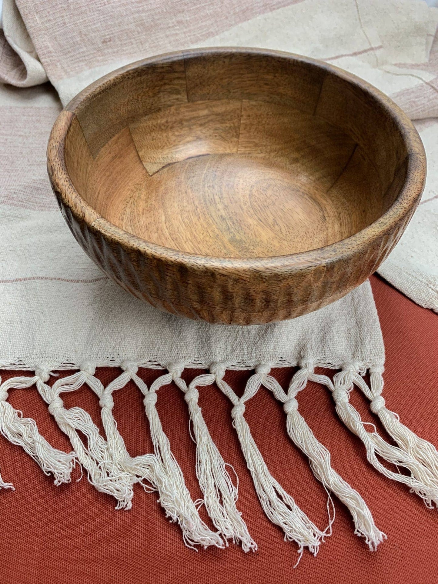 Textured Wood Footed Bowl