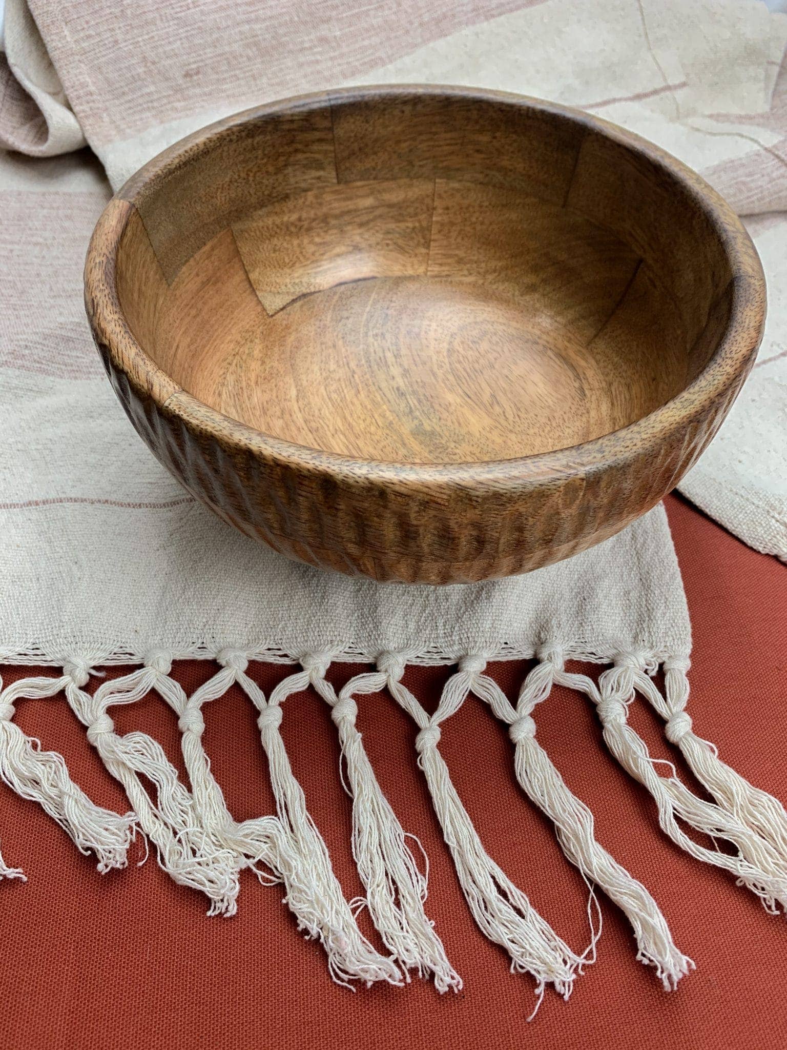 Textured Wood Footed Bowl