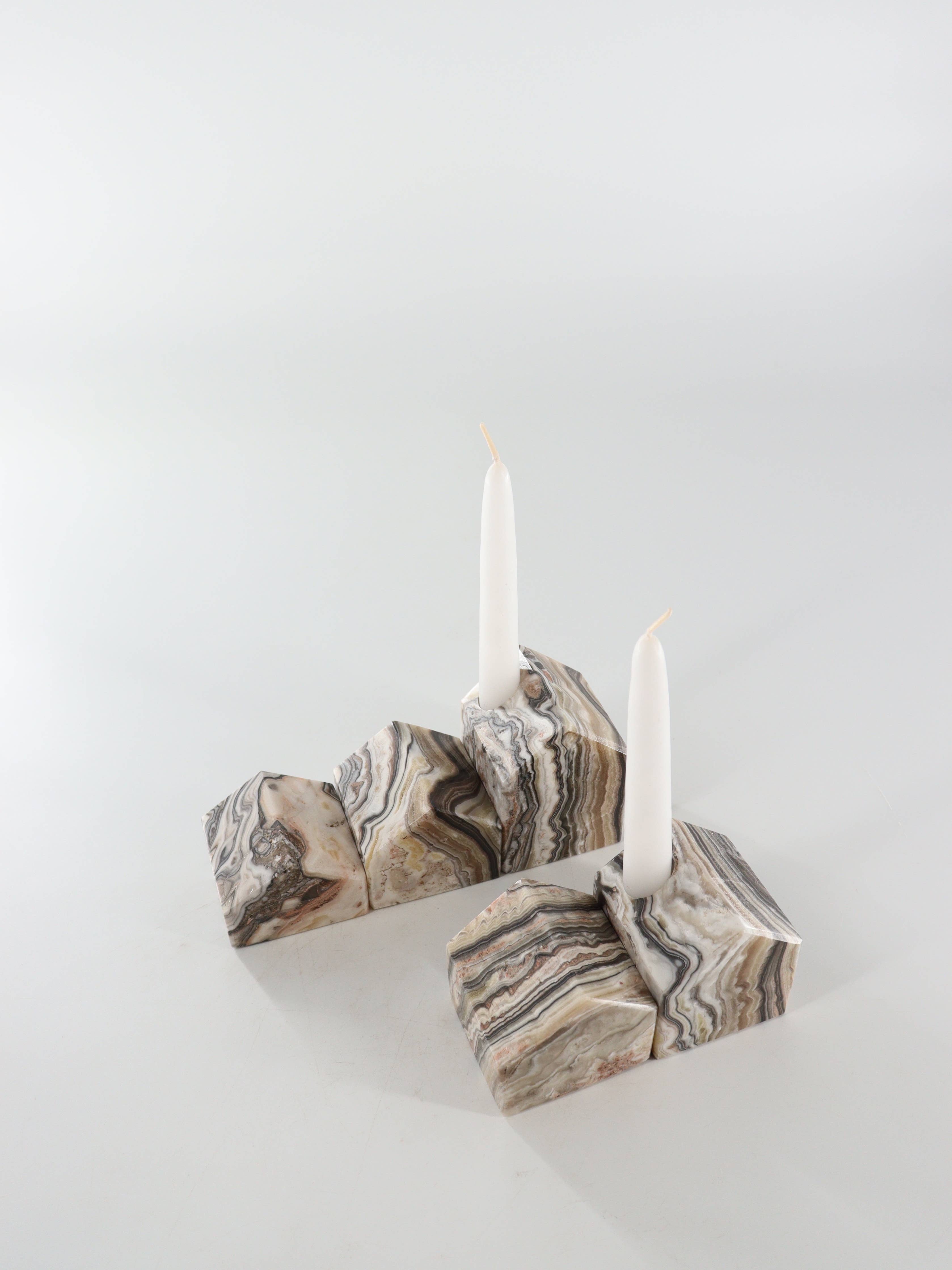 Zebra Onyx Village Candle Holders Set of 5