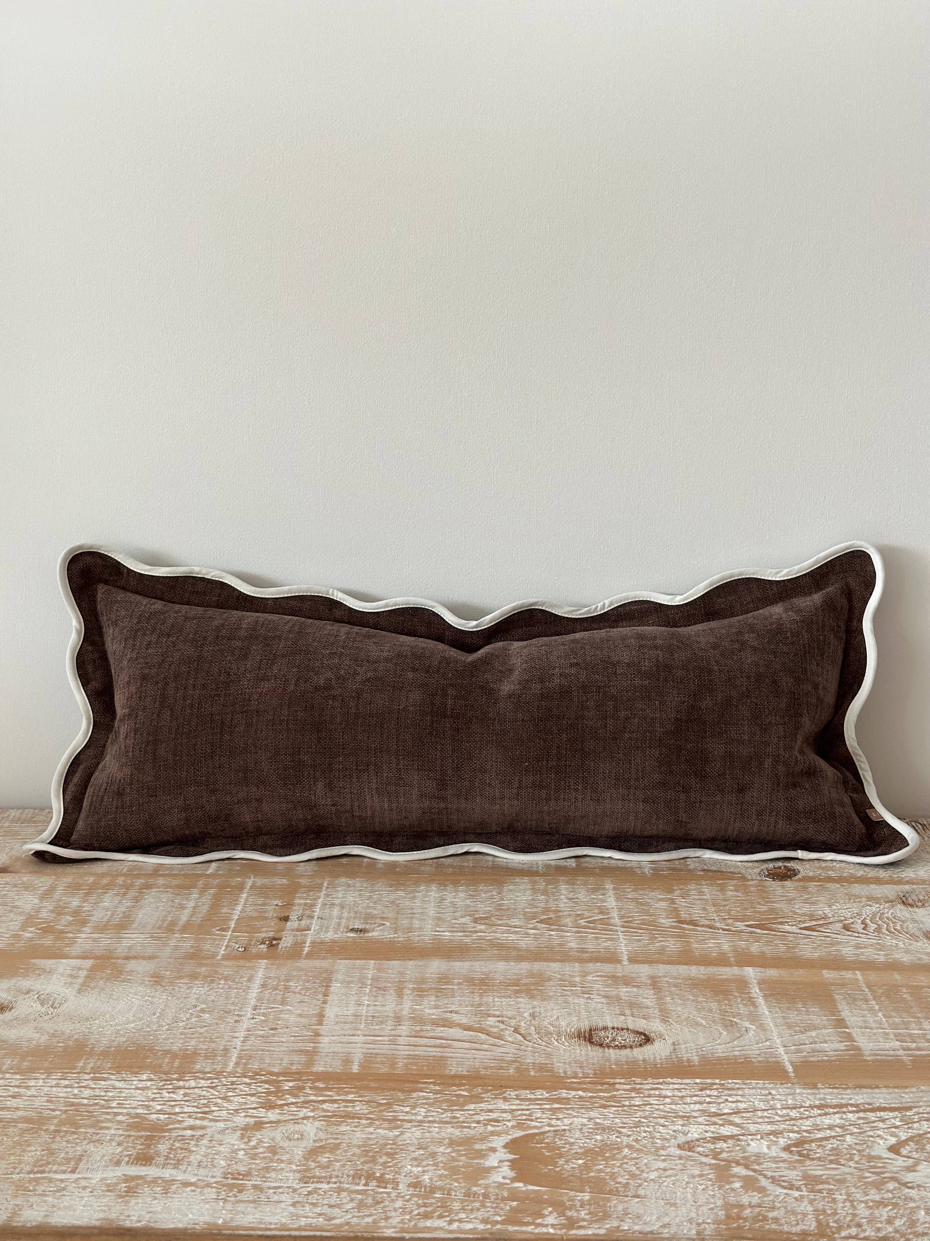 Chloe Dark Brown Scalloped Edge Bolster Cushion Cover