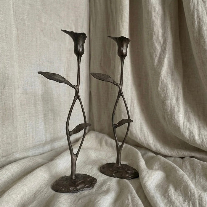 Vintage Post Modern Cast Bronze Candle Holders