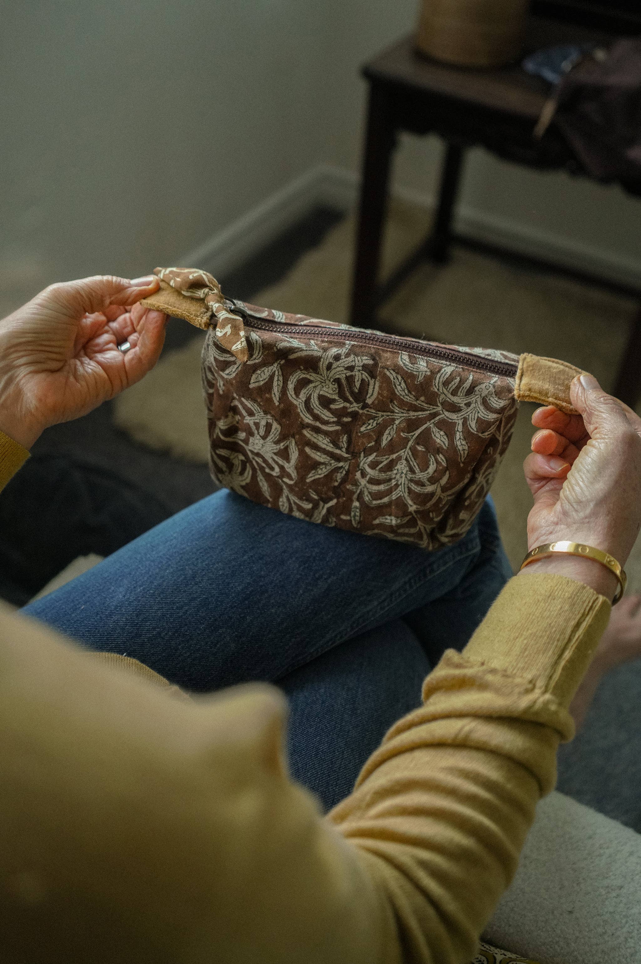 Saffron Block Print Pouch