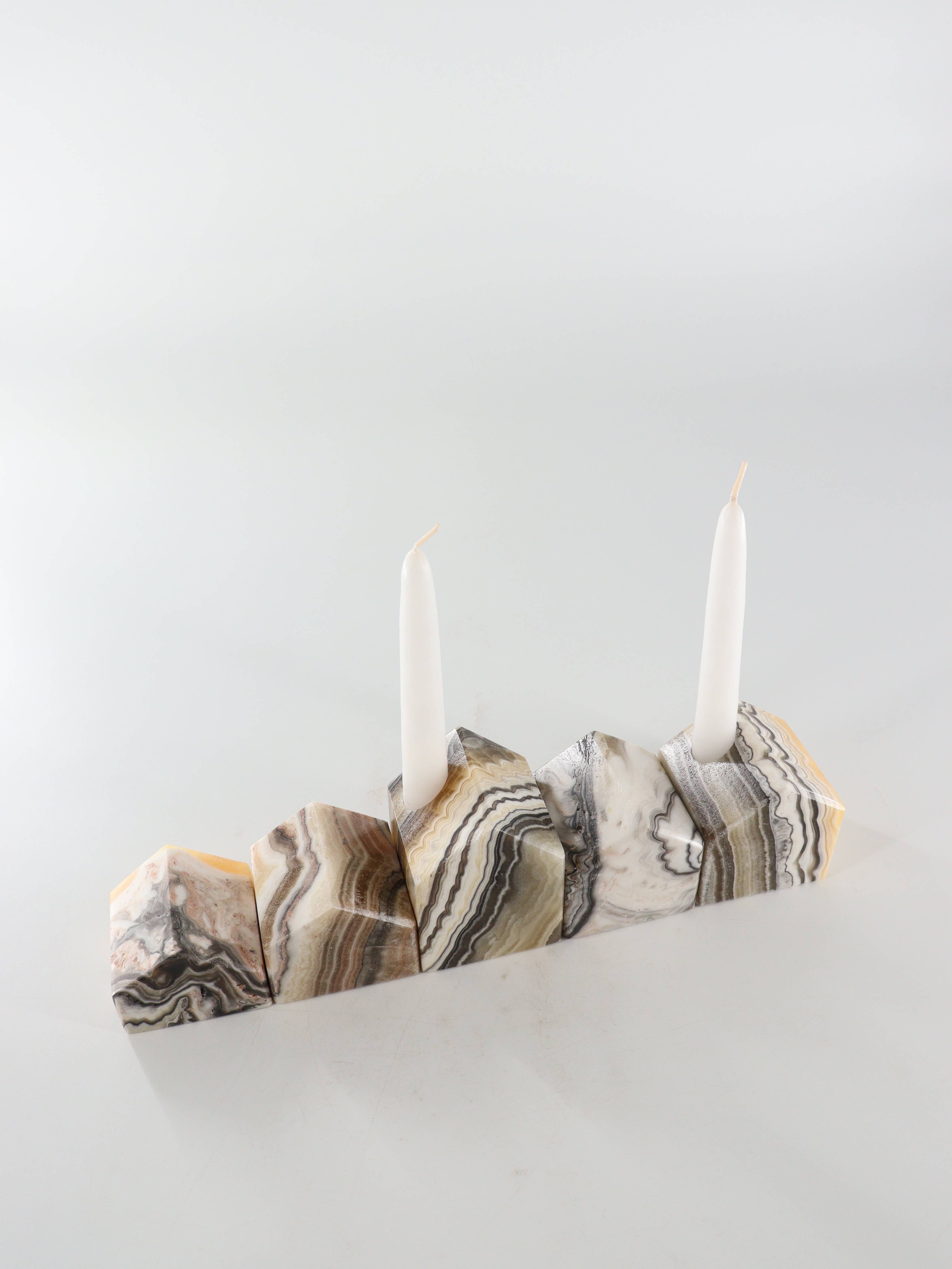 Zebra Onyx Village Candle Holders Set of 5