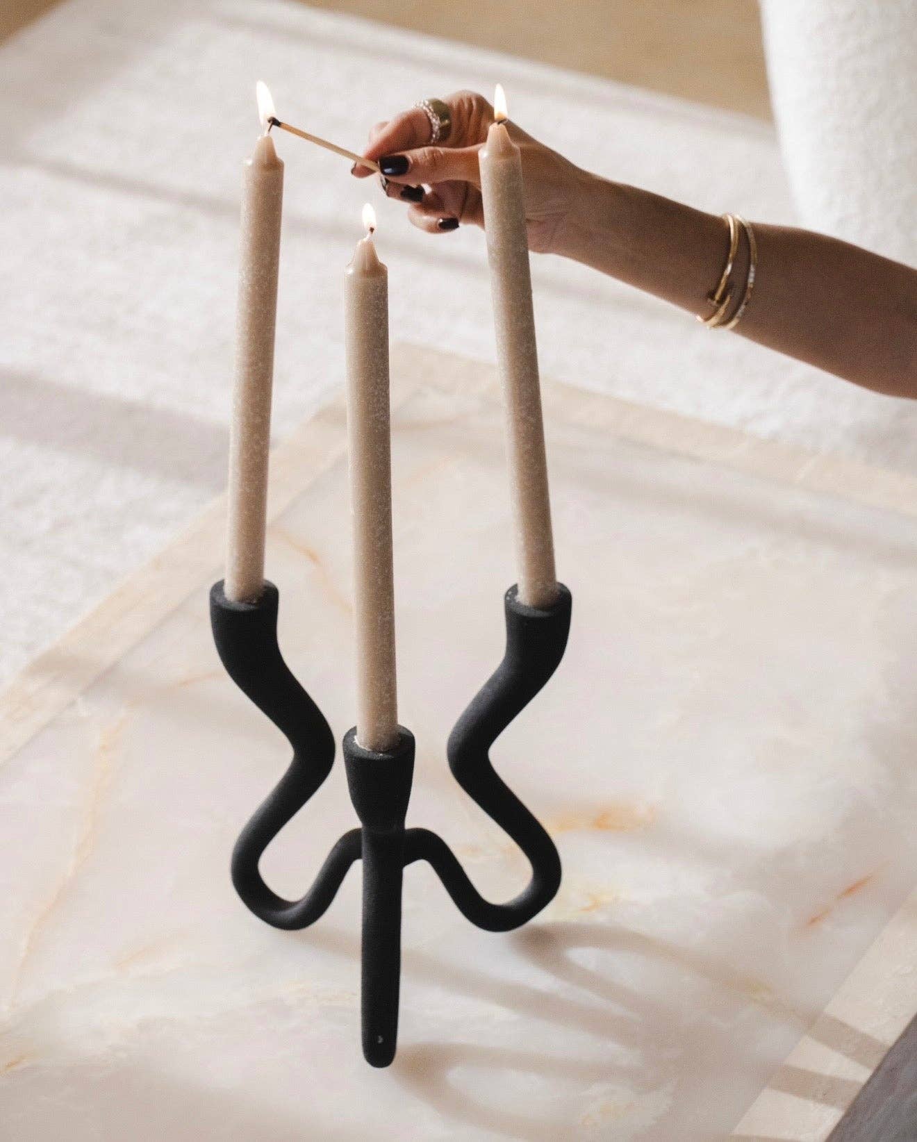 Ebony Elevated Black Aluminum Candelabra