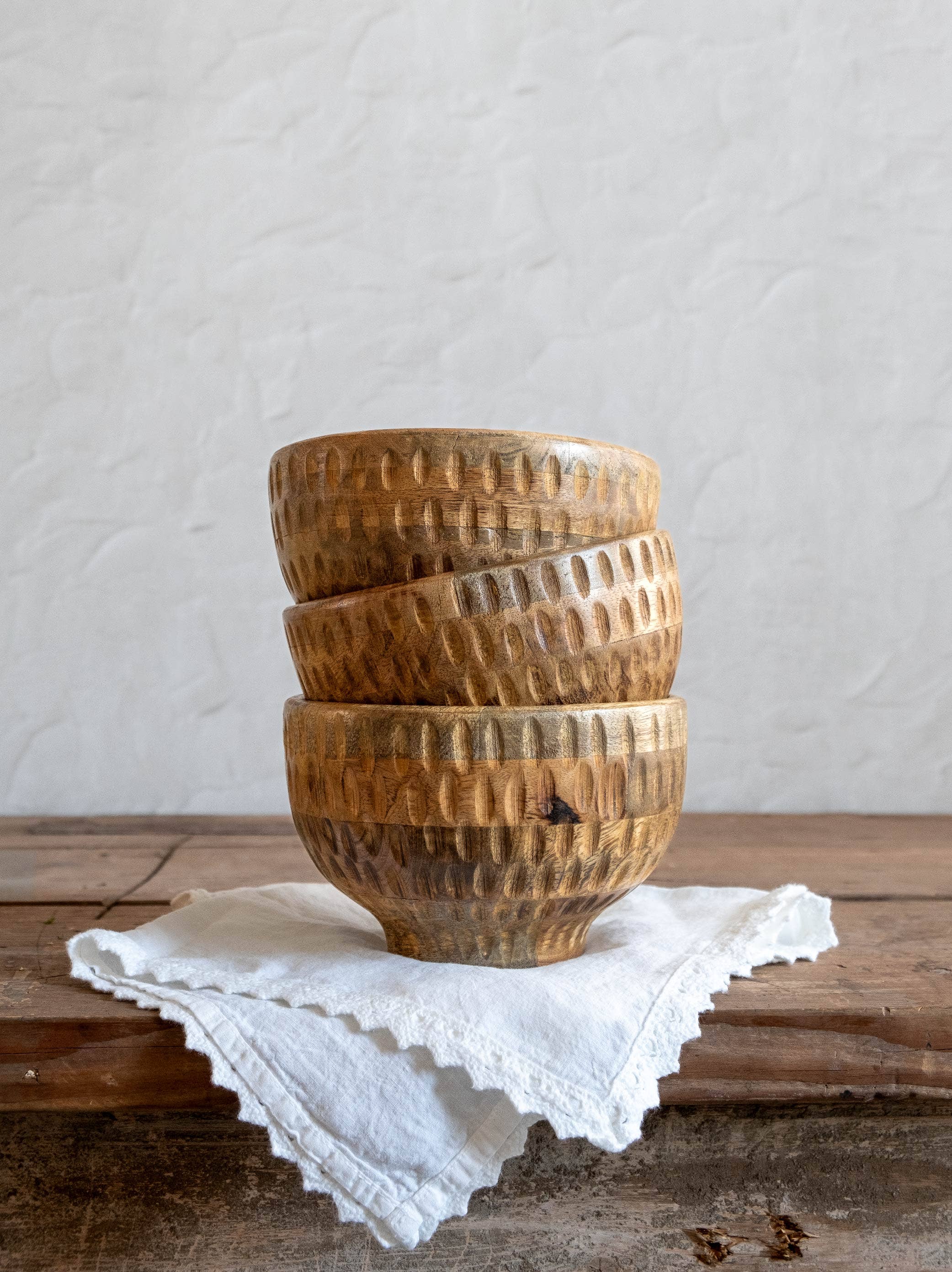 Textured Wood Footed Bowl