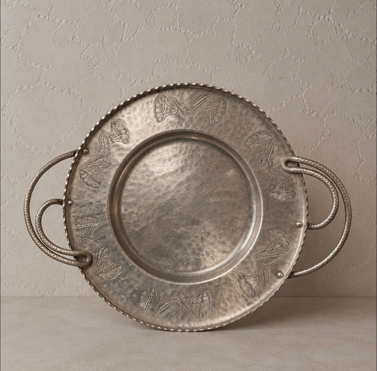 Vintage Wrought Faberware Hammered Aluminum Floral Serving Tray