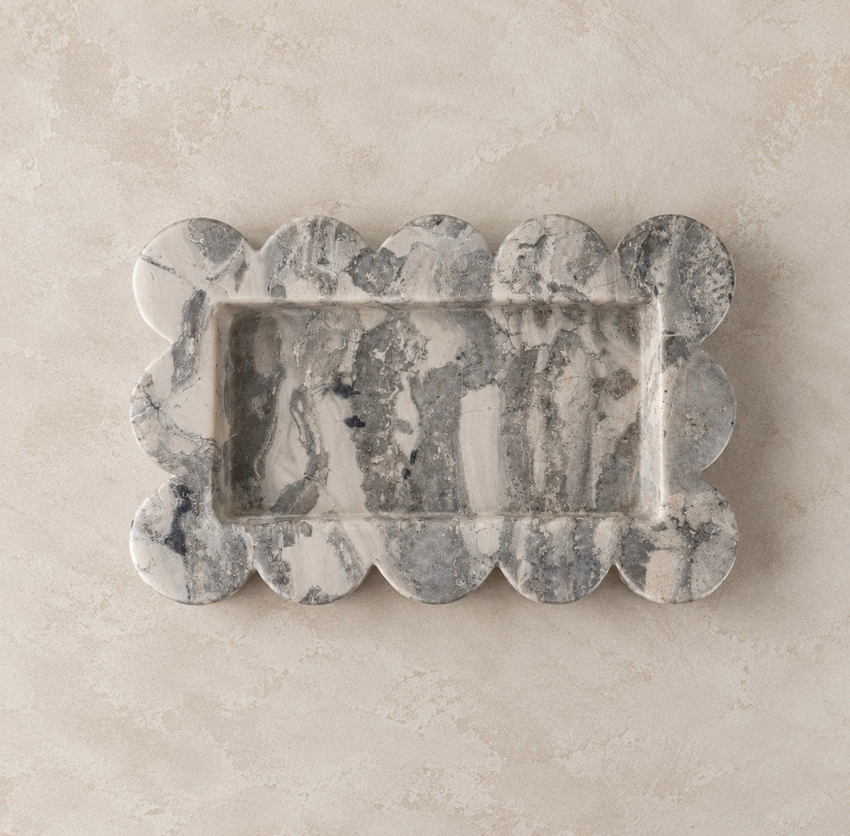Grey Scalloped Marble Catchall Tray | Natural Stone