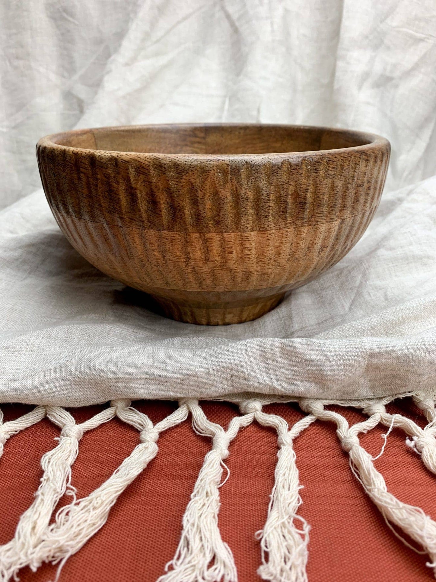 Textured Wood Footed Bowl