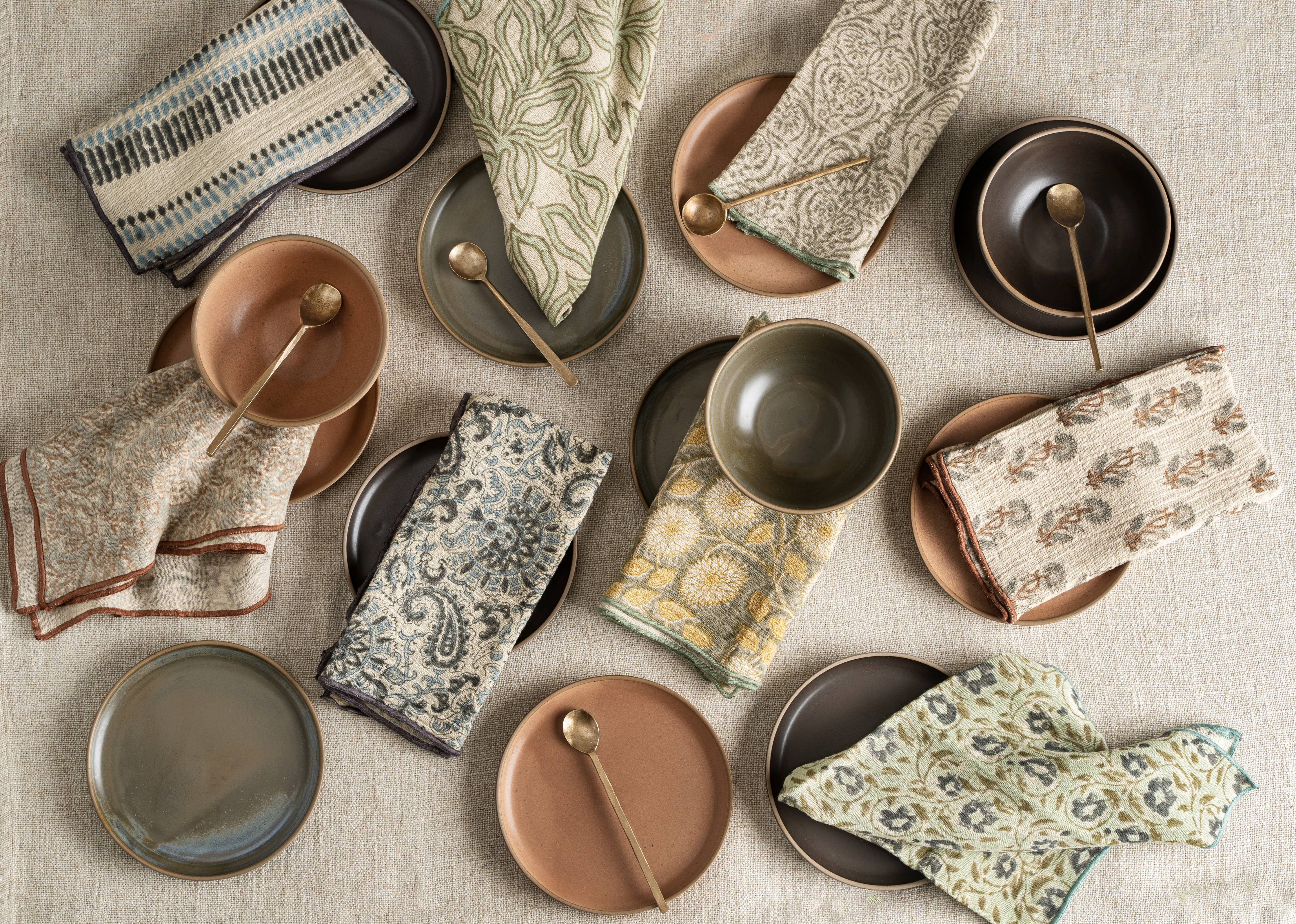 Olive Block Print Tea Towels S/2