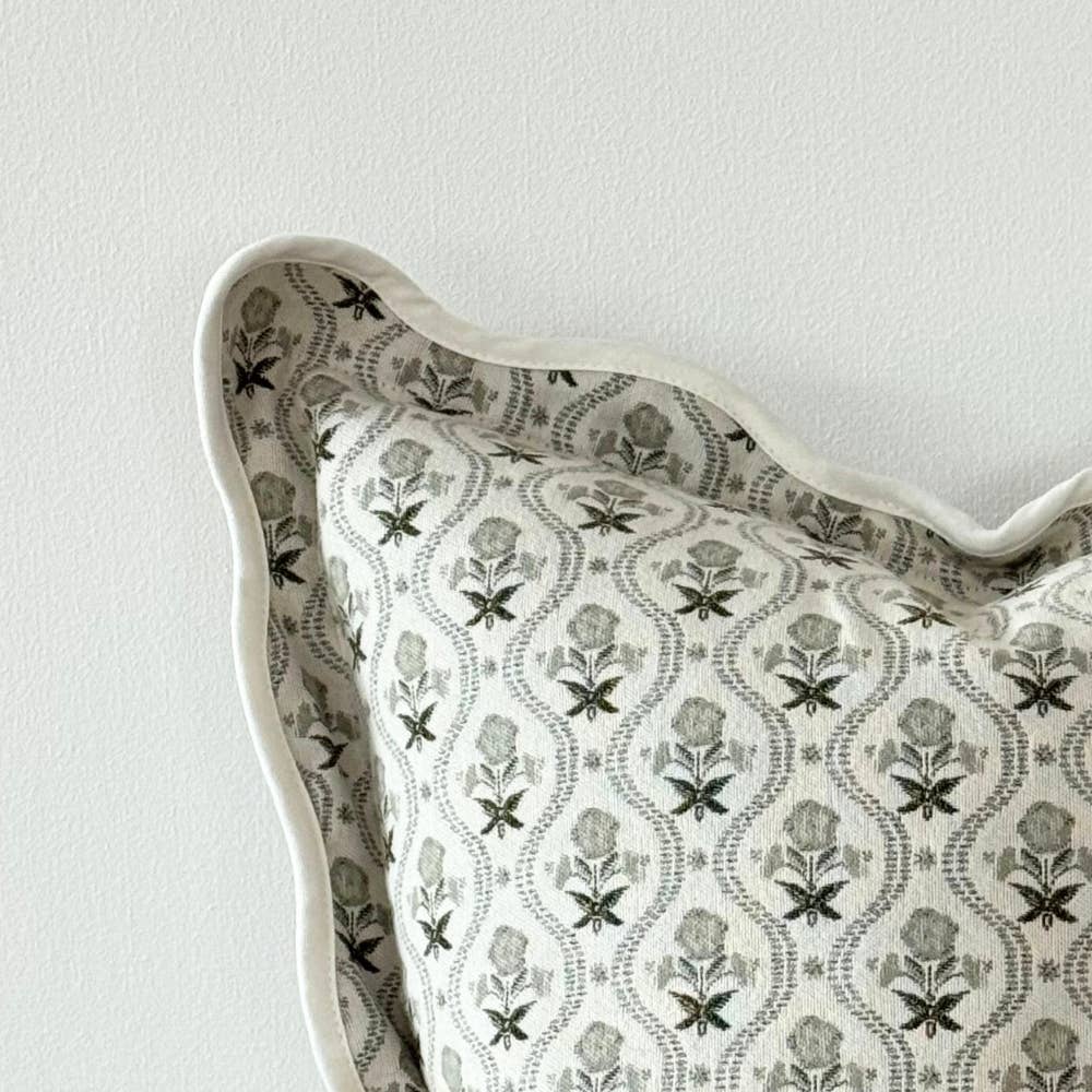 Chloe Sage Print Scalloped Edge Cushion Cover