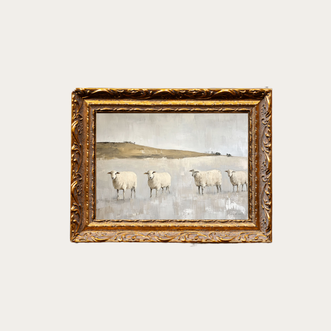 Muted Sheep Field | French Brass Inspired Gold Mould Framed Art