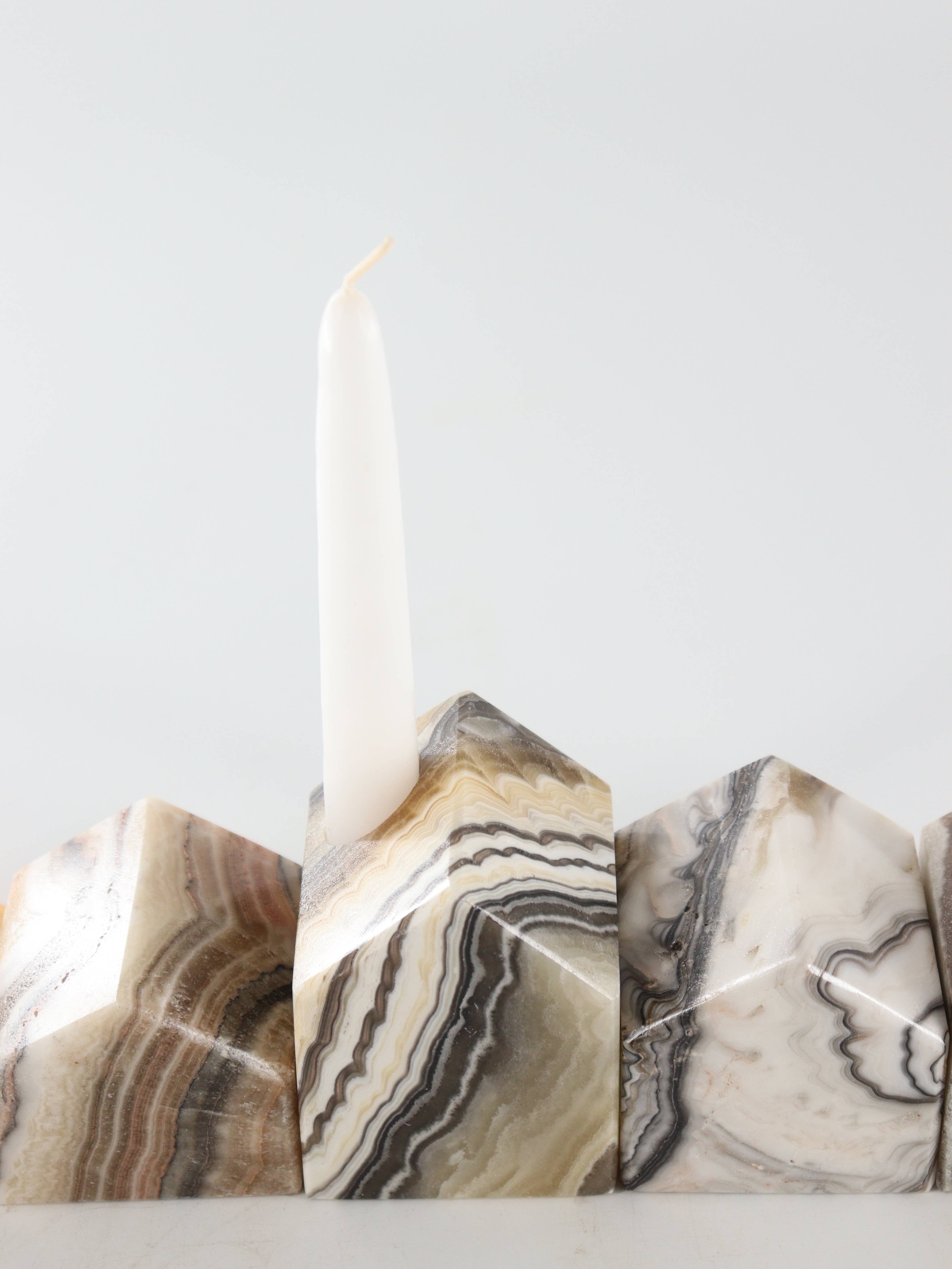 Zebra Onyx Village Candle Holders Set of 5