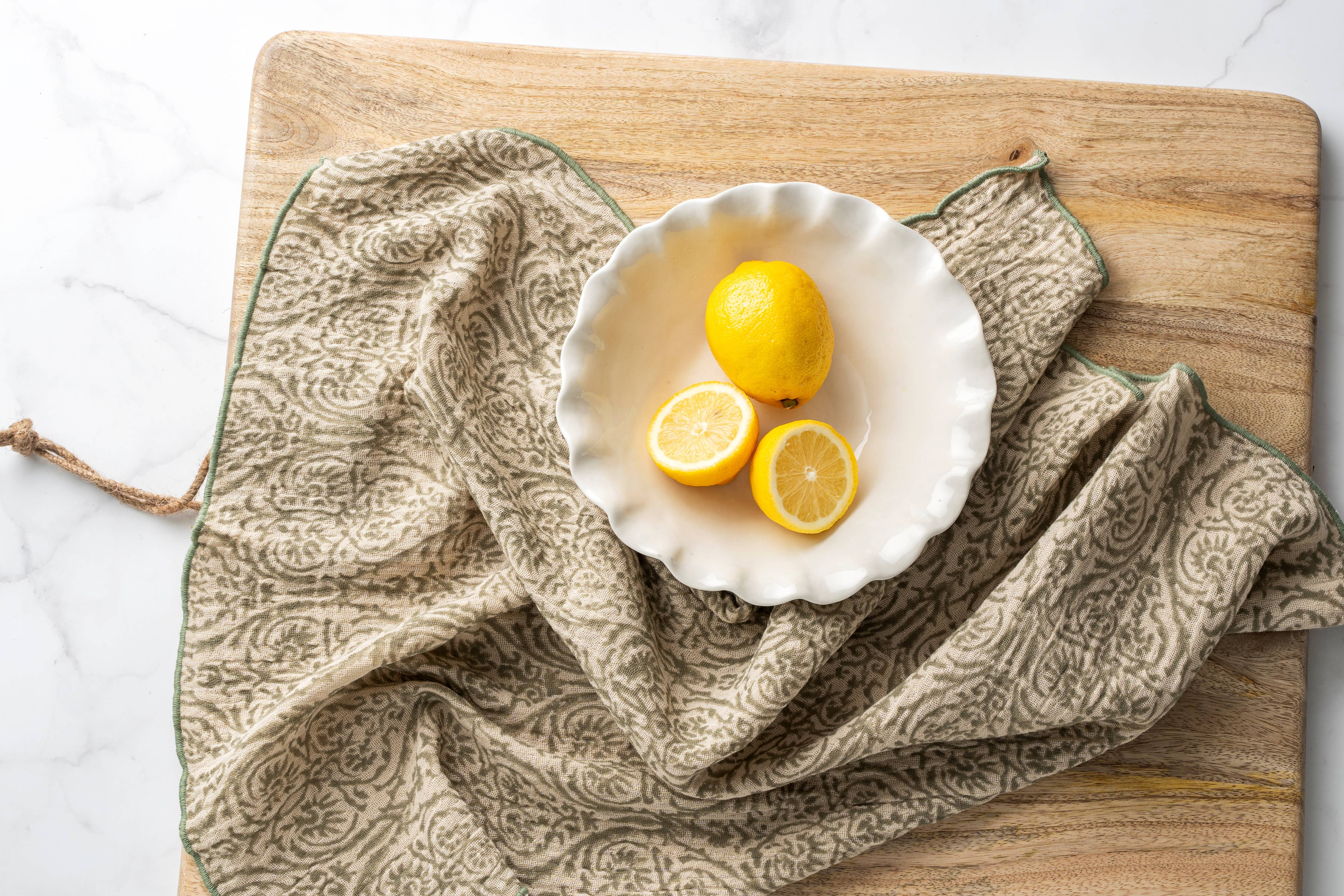 Olive Block Print Tea Towels S/2