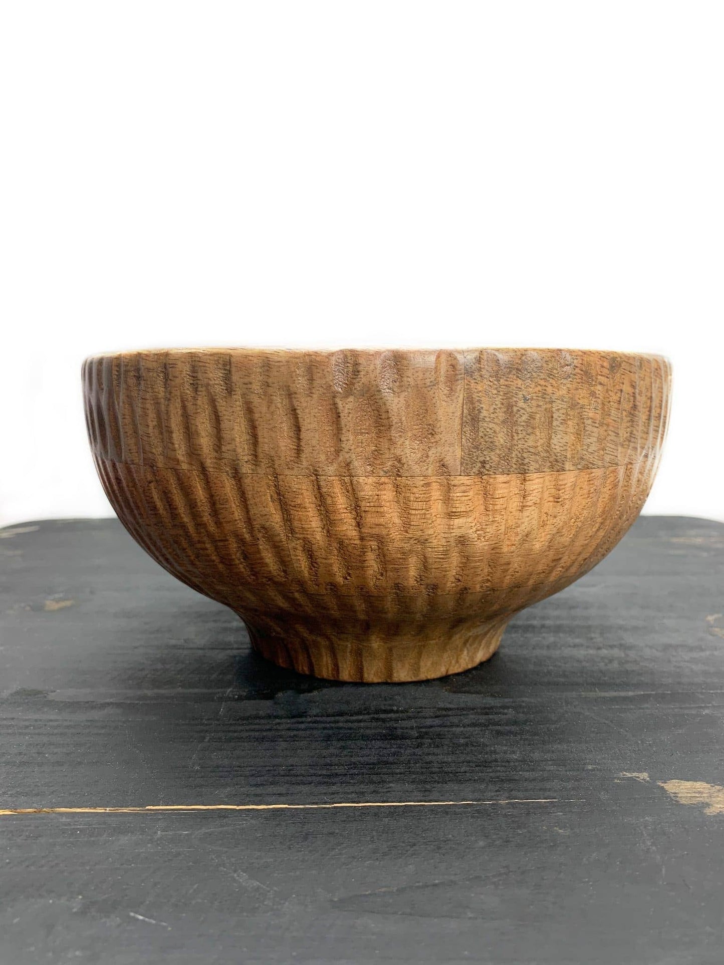 Textured Wood Footed Bowl