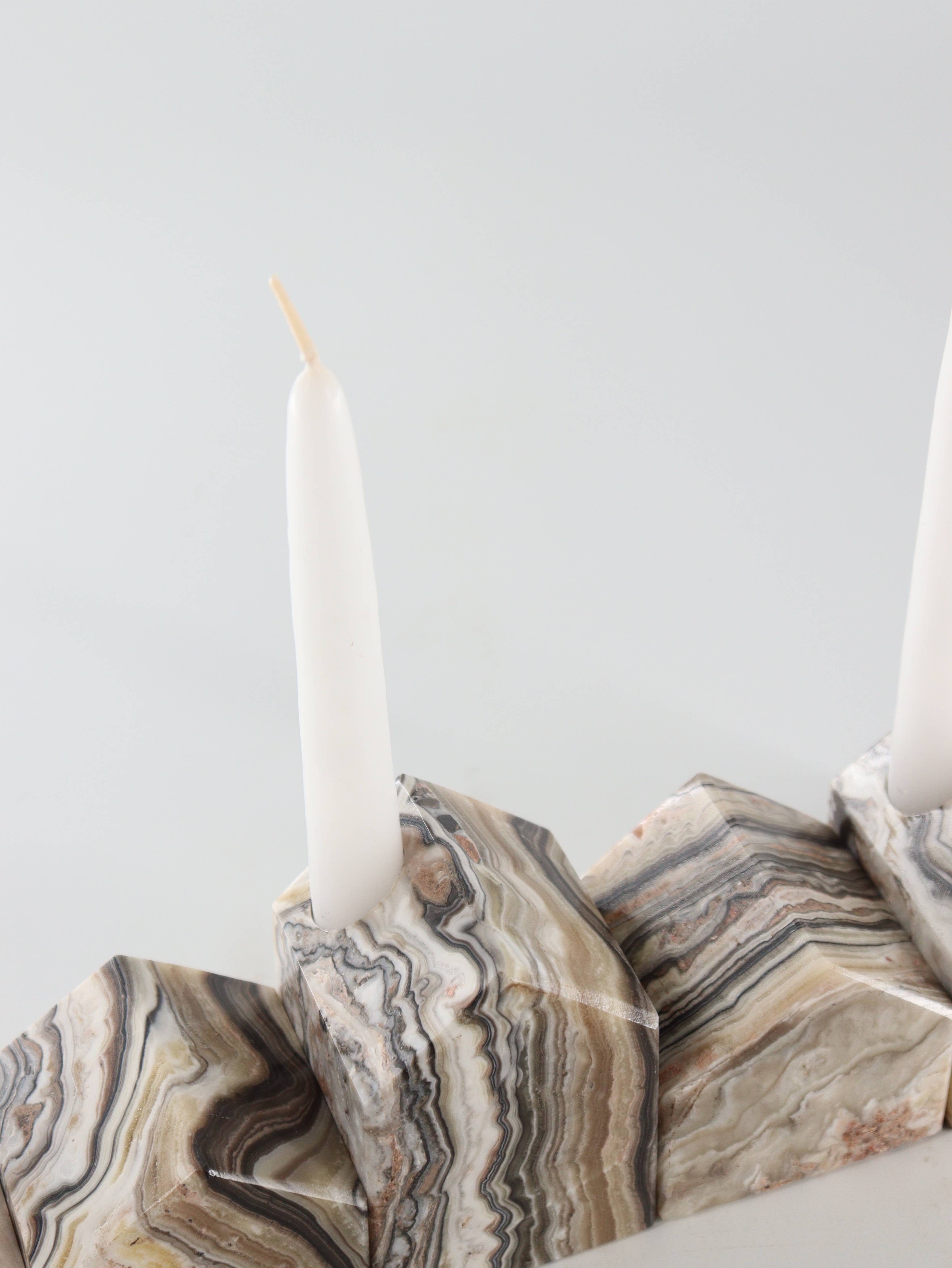 Zebra Onyx Village Candle Holders Set of 5